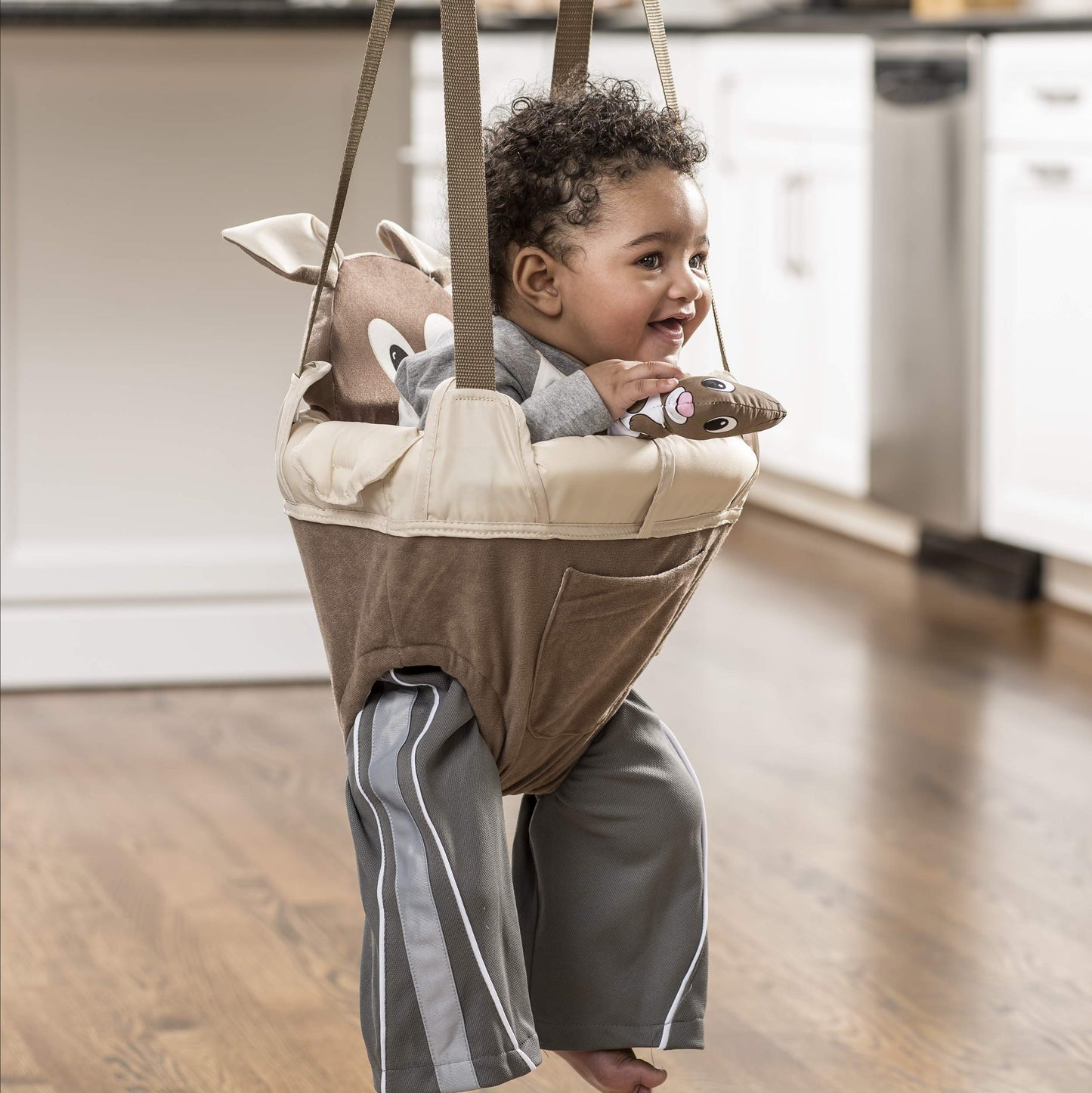 Evenflo Exersaucer Johnny Jumper Featuring Easy-to-Use Clamp Attachment for Quick and Tool-Free Set Up and Adjustable Straps to Customize The Height for Your Child, Roo