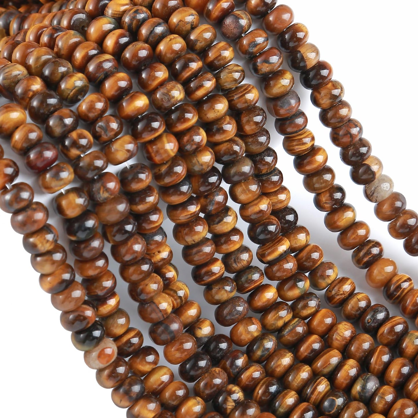 5x8mm 76pcs Natural Yellow Tiger Eye Stone Rondelle Spacer Loose Beads Abacus Disk Stone Round Loose Gemstone Beads for Jewelry Making DIY Bracelet Necklace