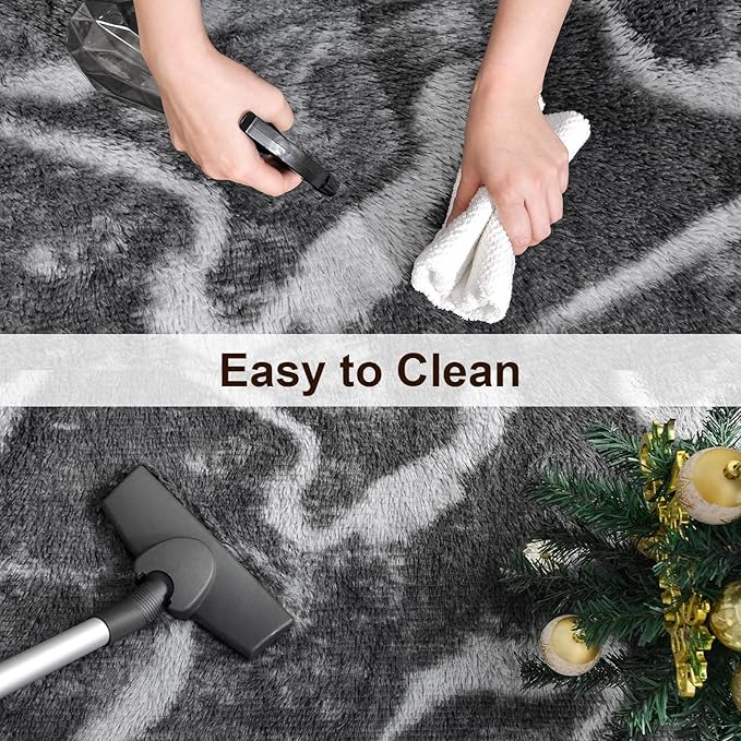 TWINNIS Super Soft Shaggy Rugs Fluffy Carpets, 6x9 Feet, Indoor Modern Plush Area Rugs for Living, Bed Room Kids Room Nursery Home Decor, Upgrade Anti-Skid Rectangular Fuzzy Rug, Black Grey