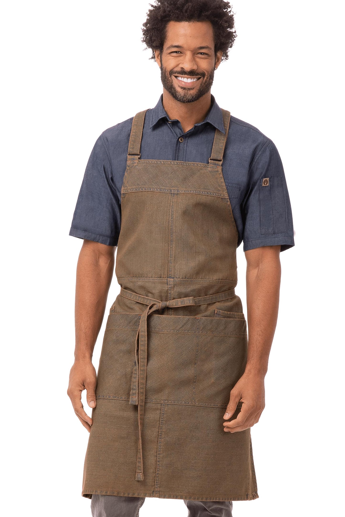 Chef Works Unisex Uptown Cross-Back Bib Apron, Blue Taupe, One Size