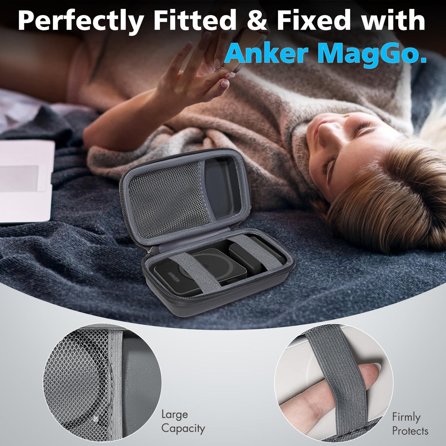 Case for Anker MagGo 3-in-1 Charging Station Qi2 Certified 15W MagSafe, Foldable Magnetic Wireless Stand Holder for Apple Watch USB-C Charger Cable, Portable Travel Storage Bag for Essentials, Black