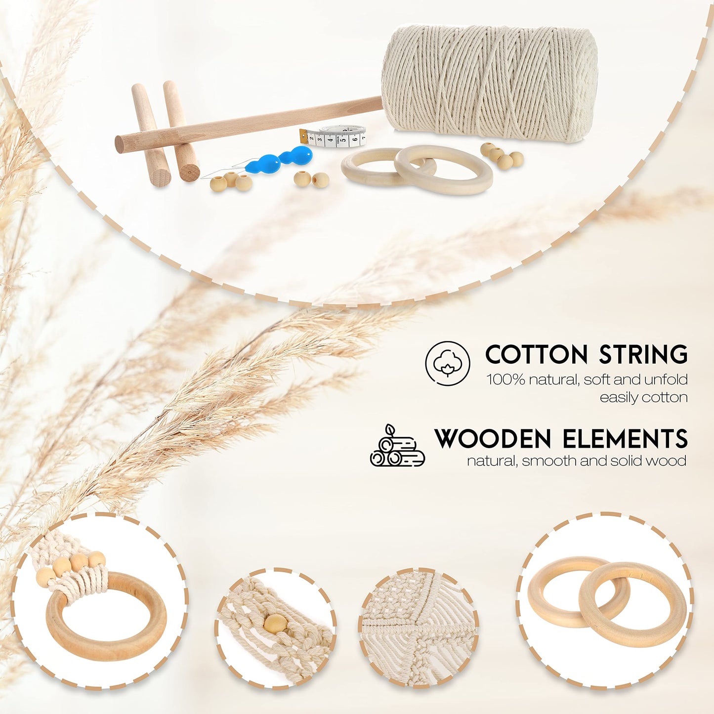 MIGO Creates DIY Macrame Kit for Beginners with 9 Macrame Projects Ebook, 115 Pcs Macrame Supplies & 220yd Cotton Yarn | Create Unique Bohemian Decor Craft Projects! Perfect DIY Crafts for Adults!