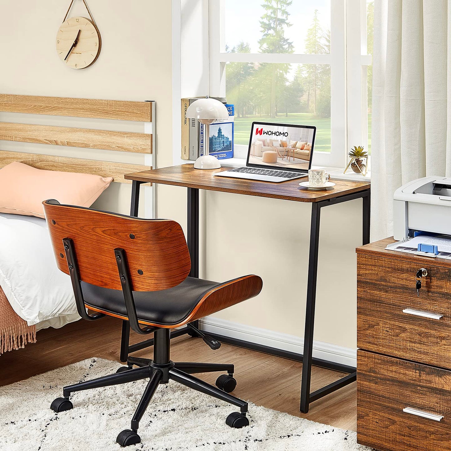 WOHOMO Folding Desk for Small Spaces, 31.5 Inch Foldable Computer Desks, Small Desk for Home Office, Study, Bedroom, Space Saving Writing Work Computer Table, Easy to Fold, Rustic Walnut