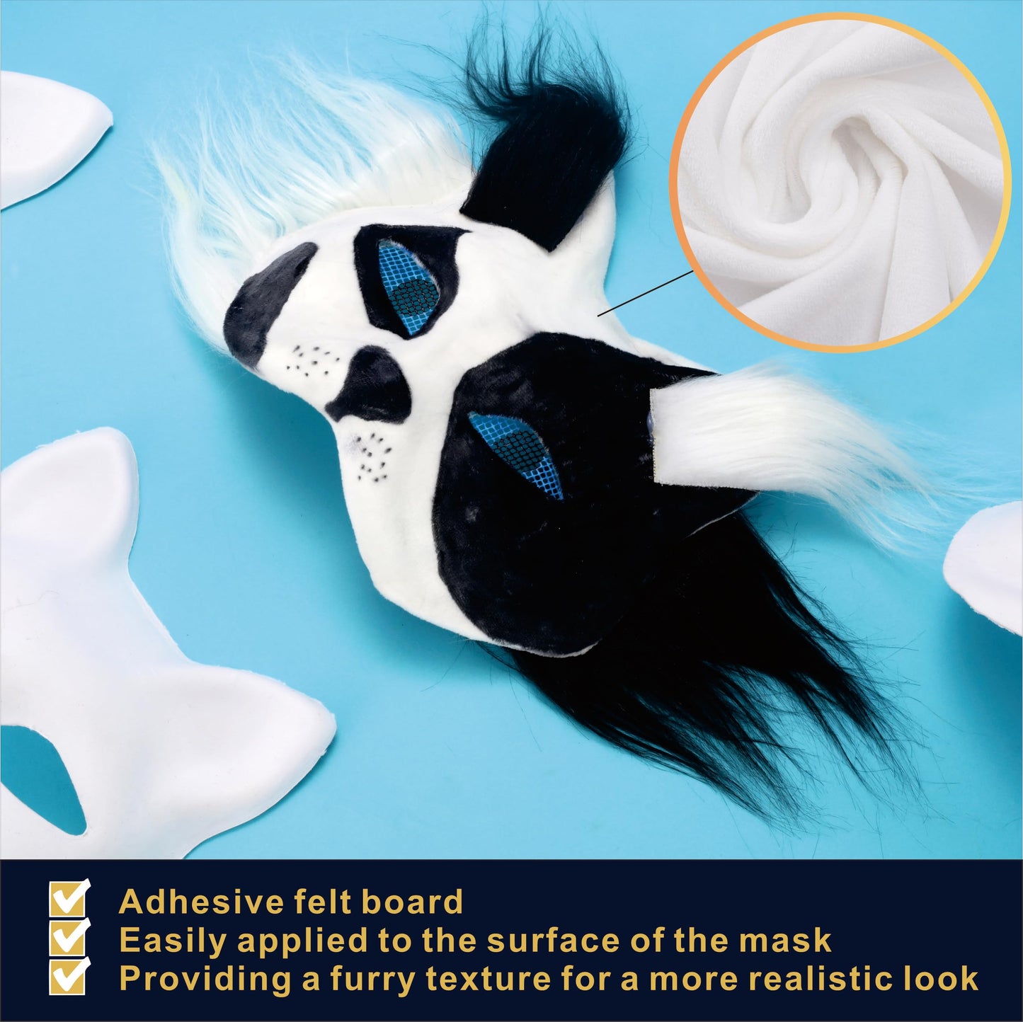 B BBPM Therian Mask Kit Cat Fox Masks with Fur & Eye Mesh and Felt Sheet 4PCS Furry Animal Mask to Paint Arts Crafts Gear Diy for Halloween, Cosplay,Masquerade Therian Accessory