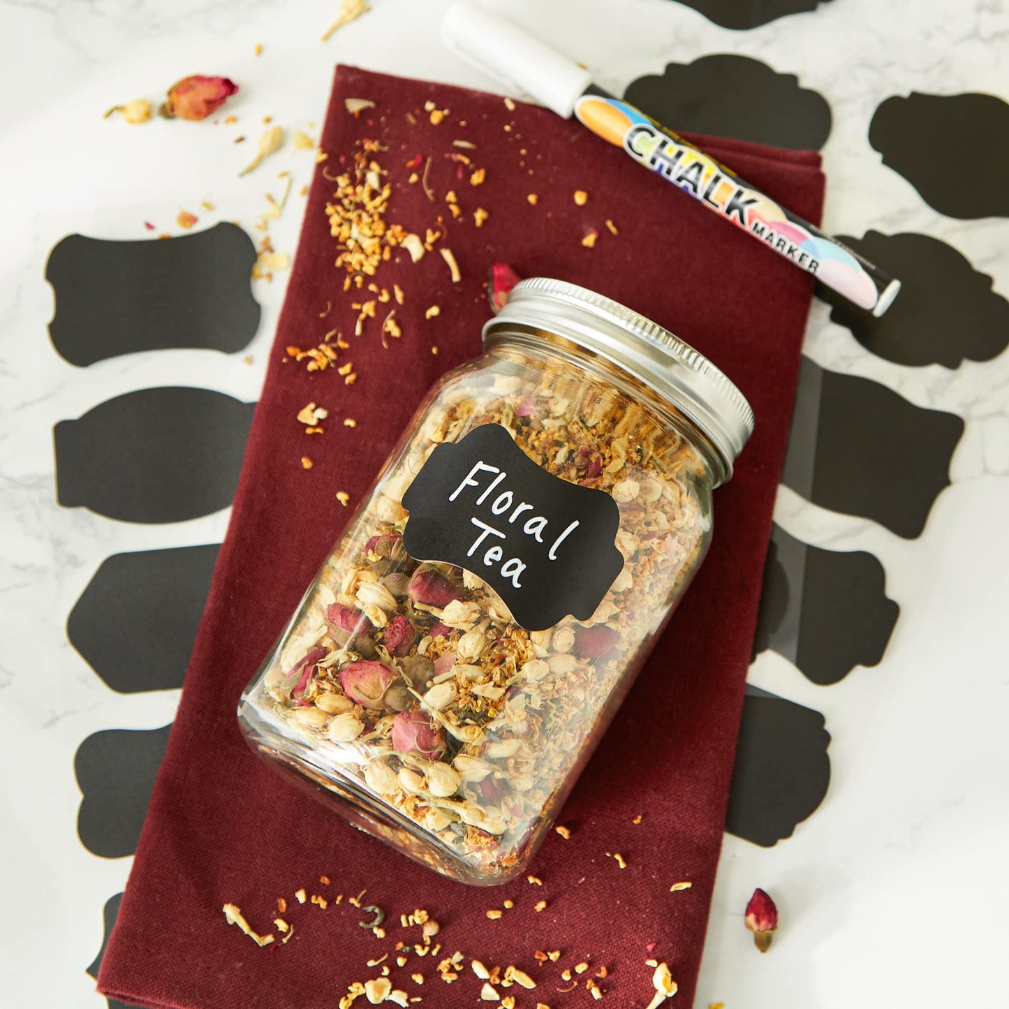 RSVP International Reusable Pantry/Spice Labels, Assorted Shapes, 30-Piece, Black