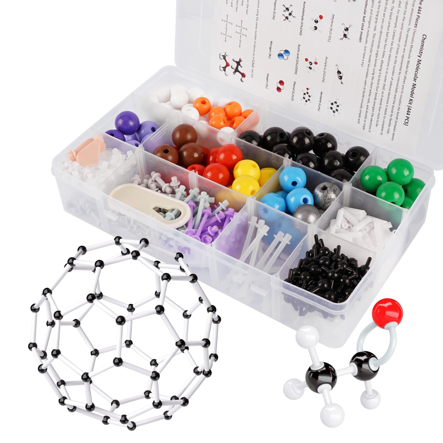 YCHOULEK Molecular Model Kit, 444 Pcs Organic Molecular Chemistry Set, Atom Element Model Kit for Lessons in Chemistry, Molecular Structures Building kit, Ochem Science Gift for Teachers and Students