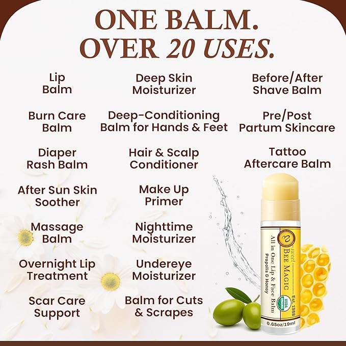 Sweet Bee Naturals Magic Wand - Certified Organic Lip and Face Moisturizing Wand - Natural Balm Wand for Dry Skin and Lips, Non-Petroleum Jelly for All Ages and Skin Types,0.65 oz-6 pack