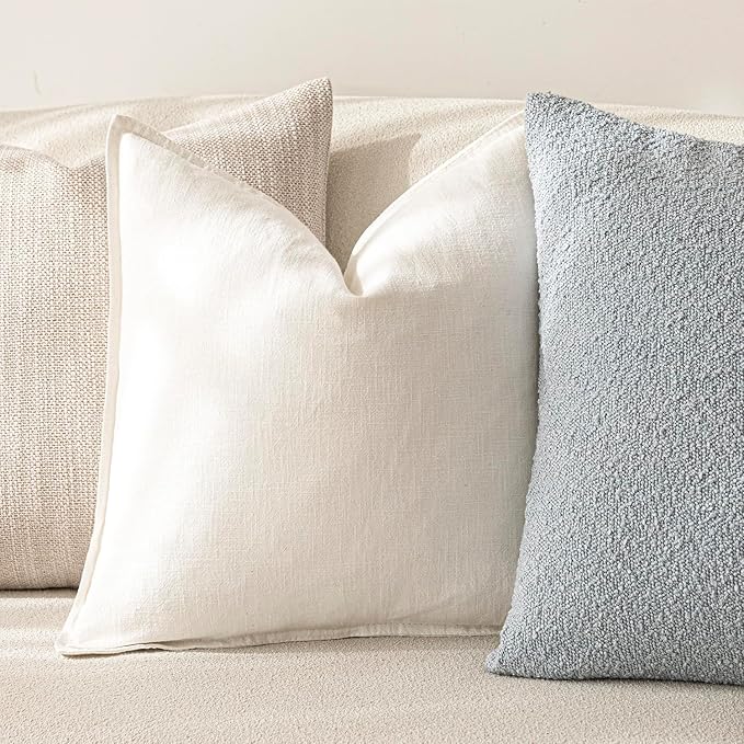 Foindtower Pack of 2, Decorative Linen Soild Throw Pillow Covers Soft Accent Lumbar Cushion Case Boho Farmhouse Neutral Pillowcase for Couch Sofa Bed Living Room Home Decor 12 x 20 Inch Cream White