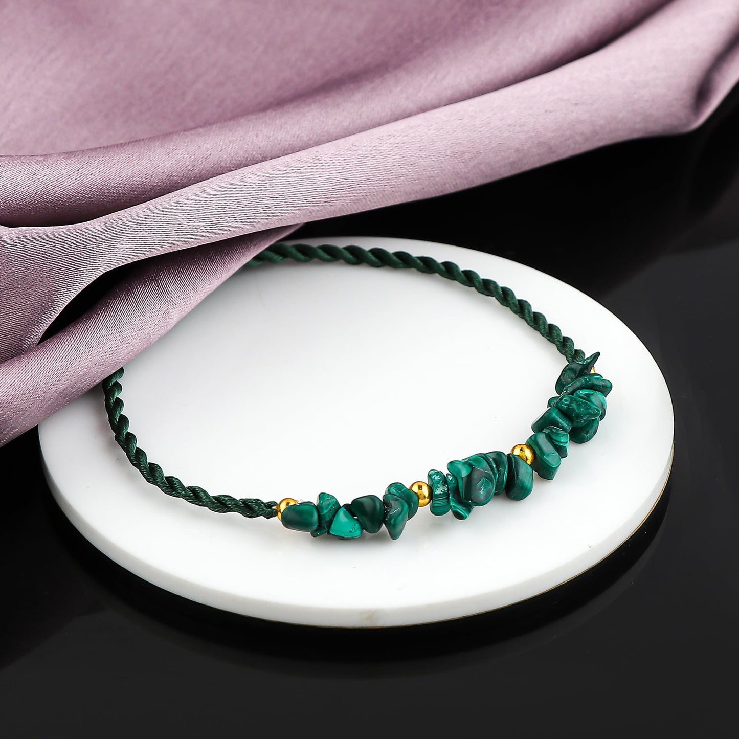 GEMSYMPHONY Malachite Gemstone Chips Rope Bracelet – Adjustable Handmade Crystal Chip Bead Bracelet for Women & Men, Natural Stone Healing Jewelry, Boho Style, Unisex Spiritual Gift
