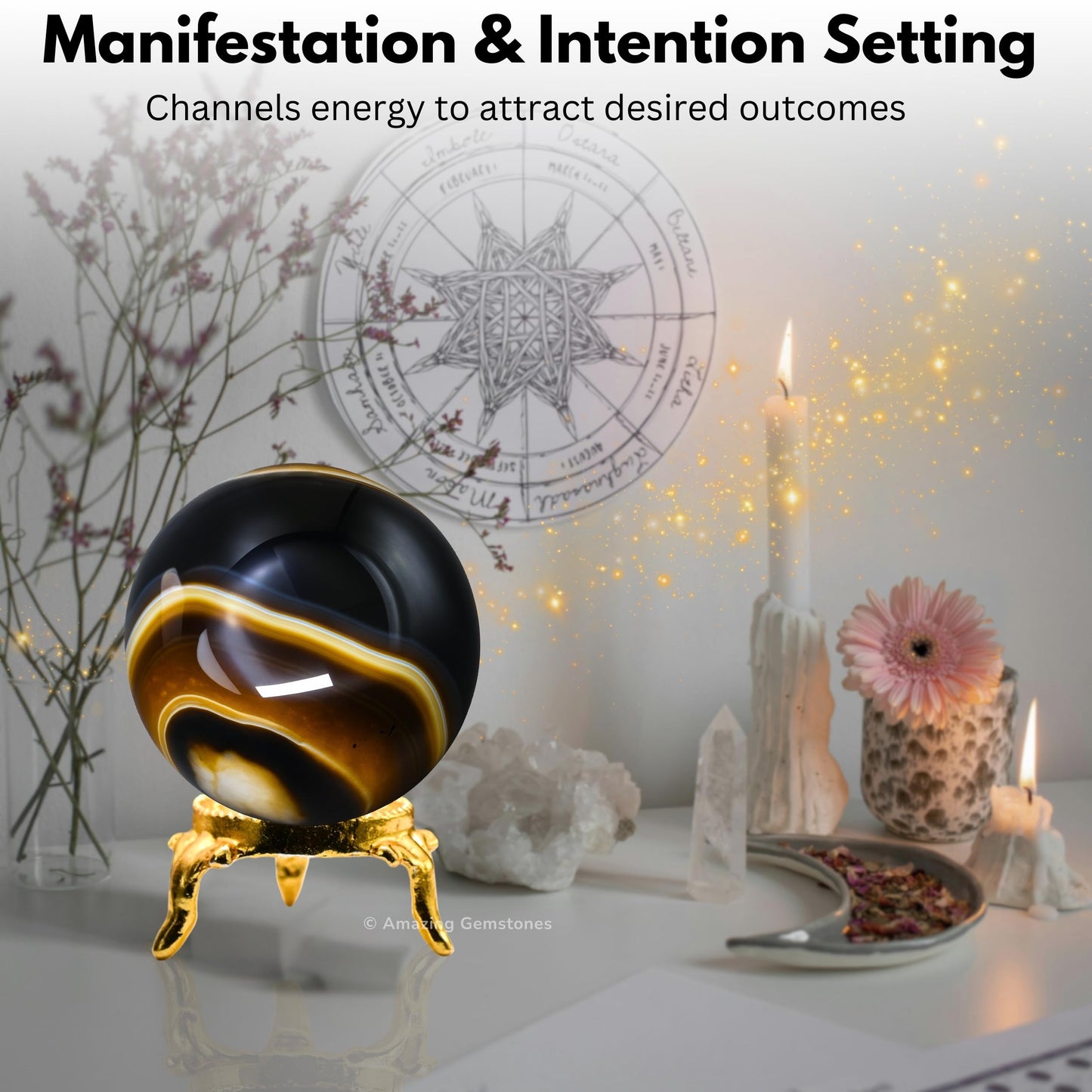Amazing Gemstone Black Onyx Crystal Ball with Stand - 2" Inches Crystal Sphere Meditation Balls for Witchcraft and Decorative Balls