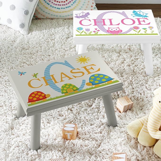 Let’s Make Memories Personalized My Own Name Step Stool - Children’s Step Stool - Sturdy Wood – Non-Toxic Paint, Sealer - Dinosaur Design - Espresso - 14’Wx9.25”Lx8.75”H - Ages 3+