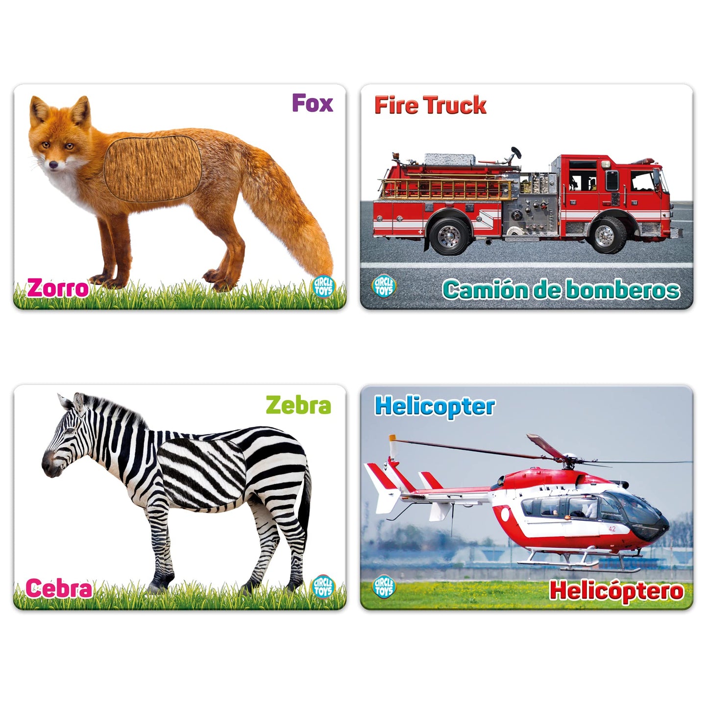 My Touch and Feel English Spanish Bilingual Picture Double Sided Sensory Flash Cards for Infant, Toddlers, Kids, Learn Animals, Fruits, and Vehicles, Fun Learning and Educational Flashcards