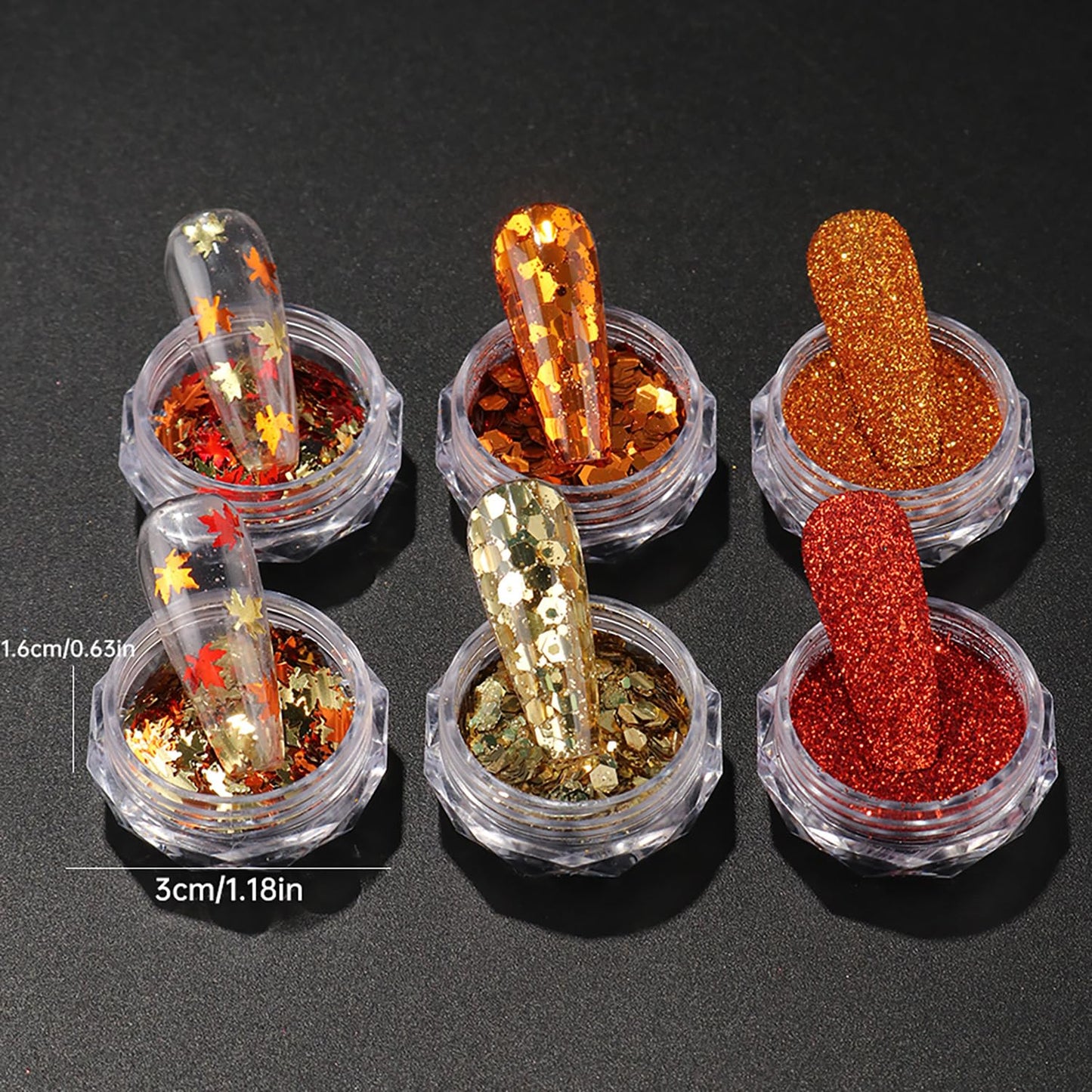 Thanksgiving Fall 3D Maple Leaf Nail Art Glitter Sequins, Mixed Red & Orange Nail Glitter Powder Polygons Sequins Fall Nail Decals for for Women Nail Decorations Supplies DIY Manicure Accessories
