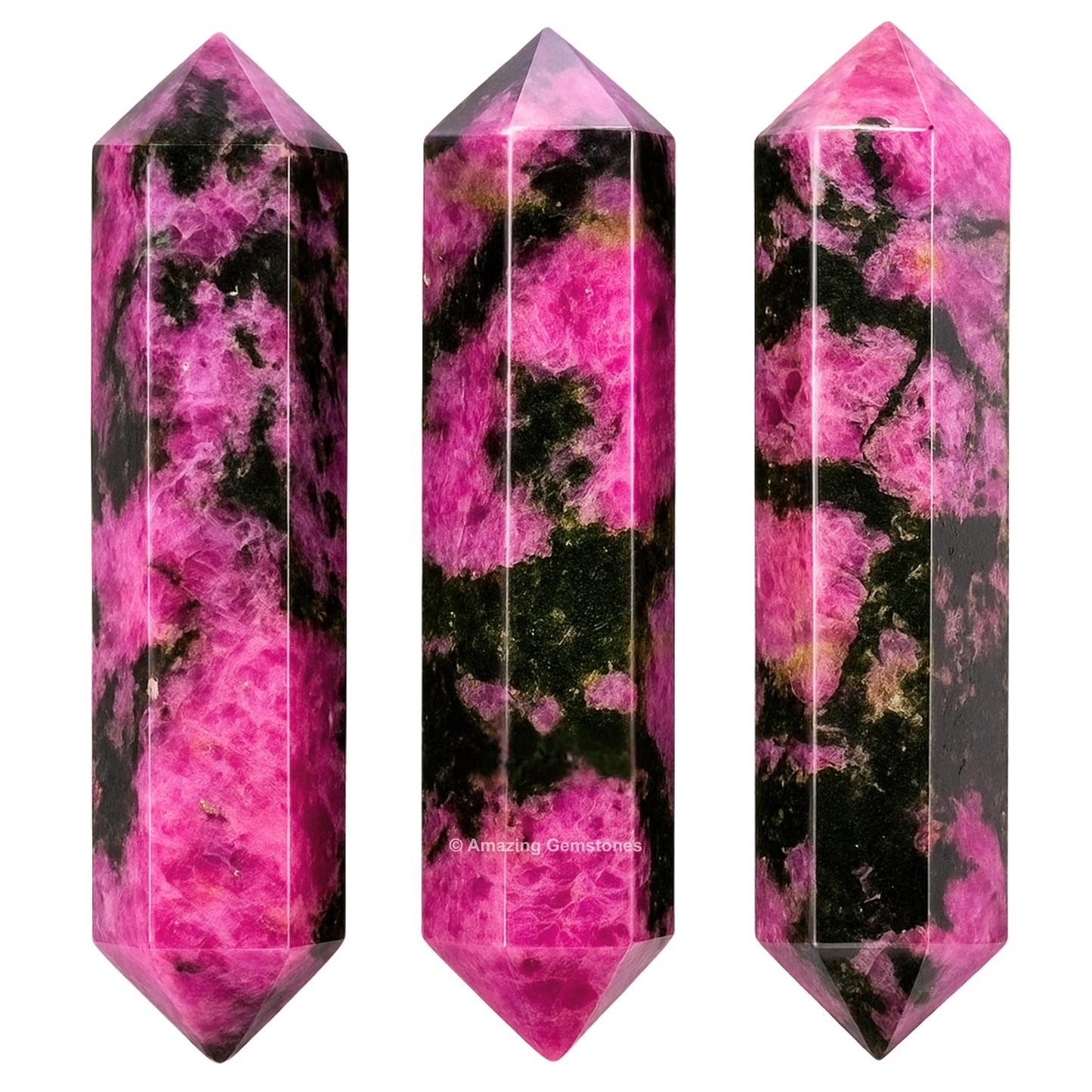 Amazing Gemstone Rhodonite Crystal Points Bulk Healing Crystals - Pack of 3 Double Terminated Healing Wand Point Bulk Crystals for Crafts,Crystal Grid,DIY Work - Premium Crystals for Beginners Gifts