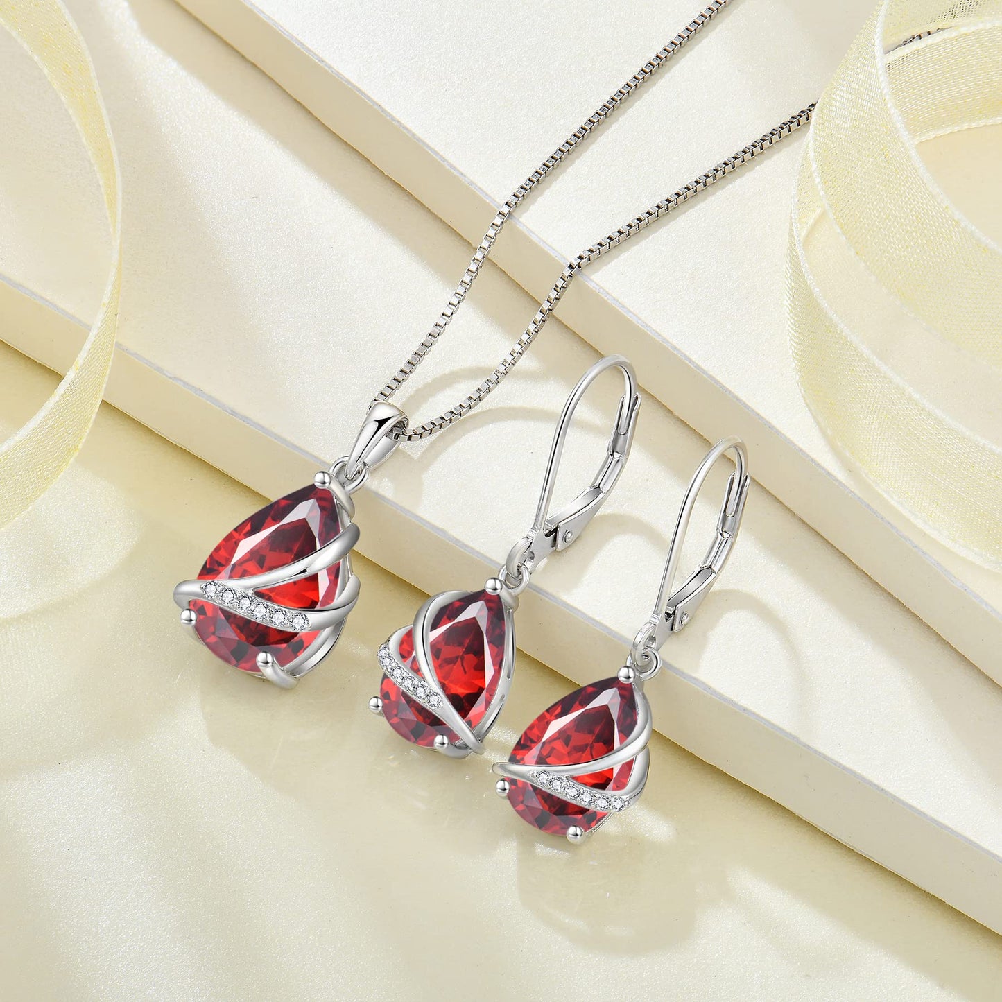 Rocayi Teardrop Garnet Earrings 925 Sterling Silver Dangle Drop Earrings January Birthstone Jewelry for Women