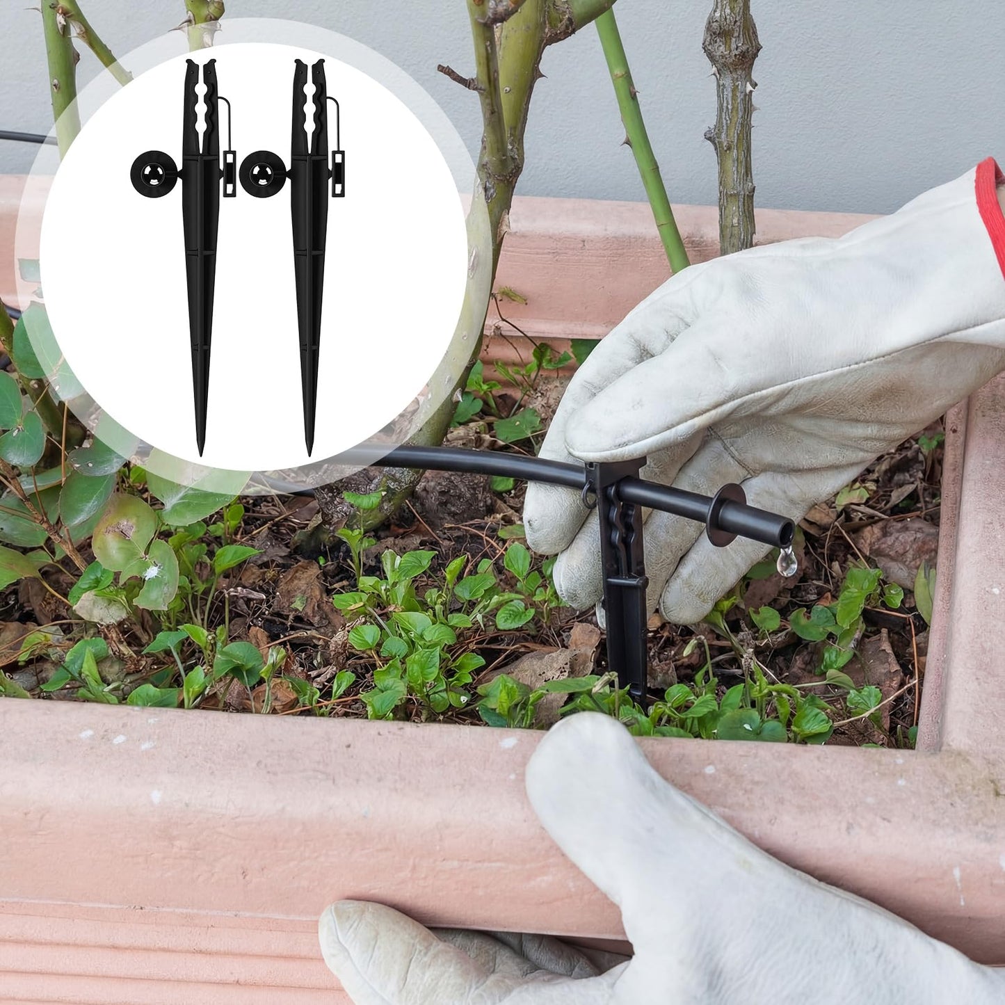 Afarnook 50 Pcs Irrigation 1/4" Tubing Stake with Bug Cap Diffuser and Locking Cap Black Irrigation Support Stakes Drip Stakes Tubing Hose Stake for Micro Sprinkler Gardens Supplies