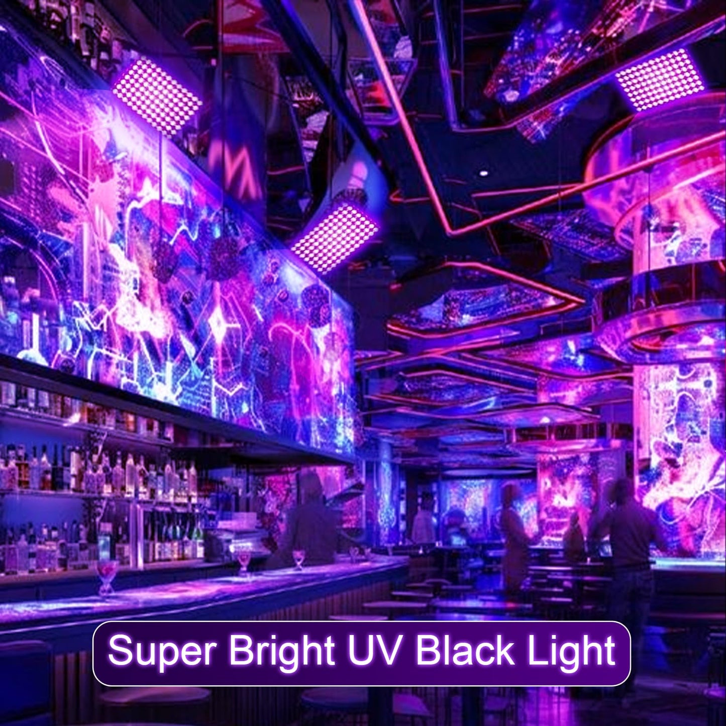 Indmird 2 Pack 50W Black Lights, Blacklight Flood Light with Plug and Switch,for Glow Party, Halloween, Fluorescent Poster, Body Paint