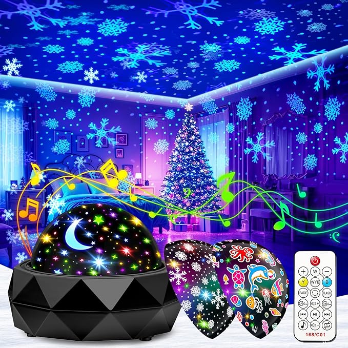 PIKOY Night Light Projector for Kids Room - 15 Colors, 15 White Noise, 3 Films, Remote - Rechargeable Star Lights for Ceiling, Bedroom - Gifts