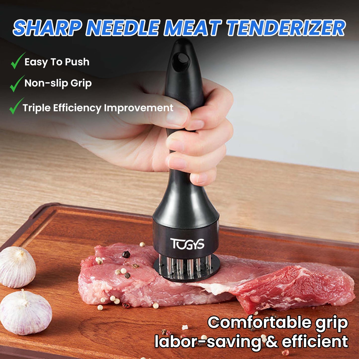 TOGYS 3-in-1 Premium Kitchen Tool Set - Heavy Duty Stainless Steel Garlic Press, Herb Scissors & Meat Tenderizer - Rust-Proof, Dishwasher Safe Cooking Gadgets - Ideal Gift for Home Chefs