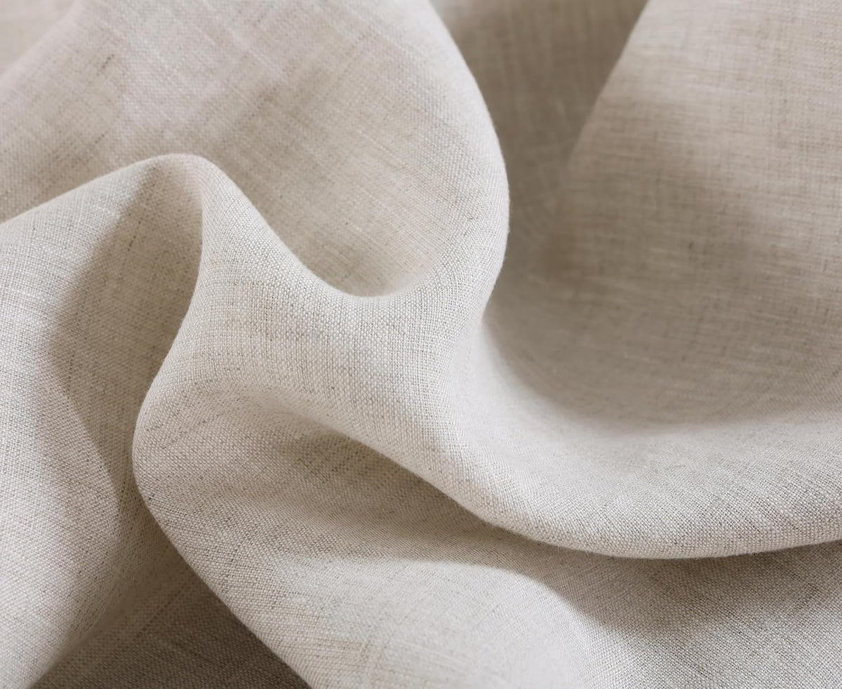 100% French Flax Linen Cloth Napkins Scalloped Embroidery 20’’x20’’ for Dinners, Parties, Weddings, Decorative Halloween, Spring, Easter, Set of 4 Pcs, Natural Linen(Edges-Gold)