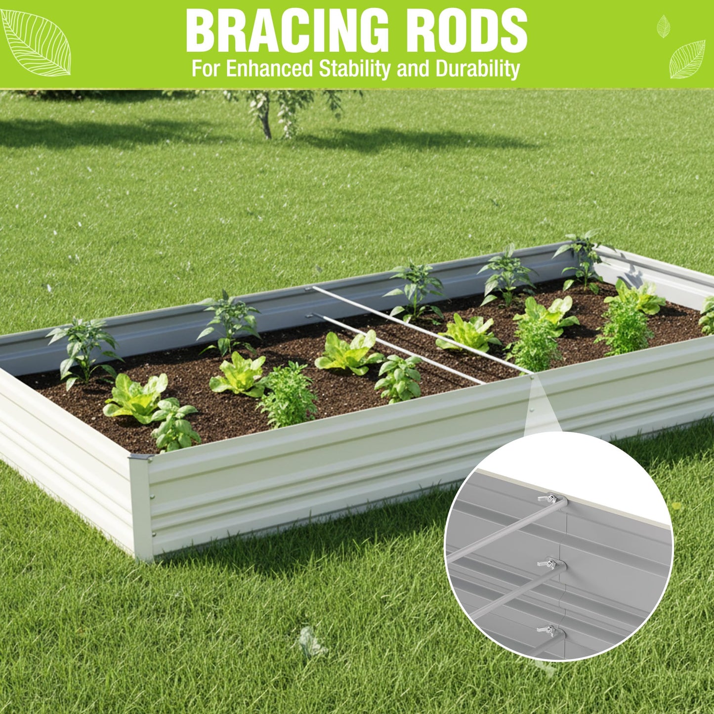 WORKPRO 2PK 7.5x4x1ft Outdoor Galvanized Raised Garden Bed, Rust-Resistant Planter Raised Beds for Vegetable, Flowers, Herbs, White