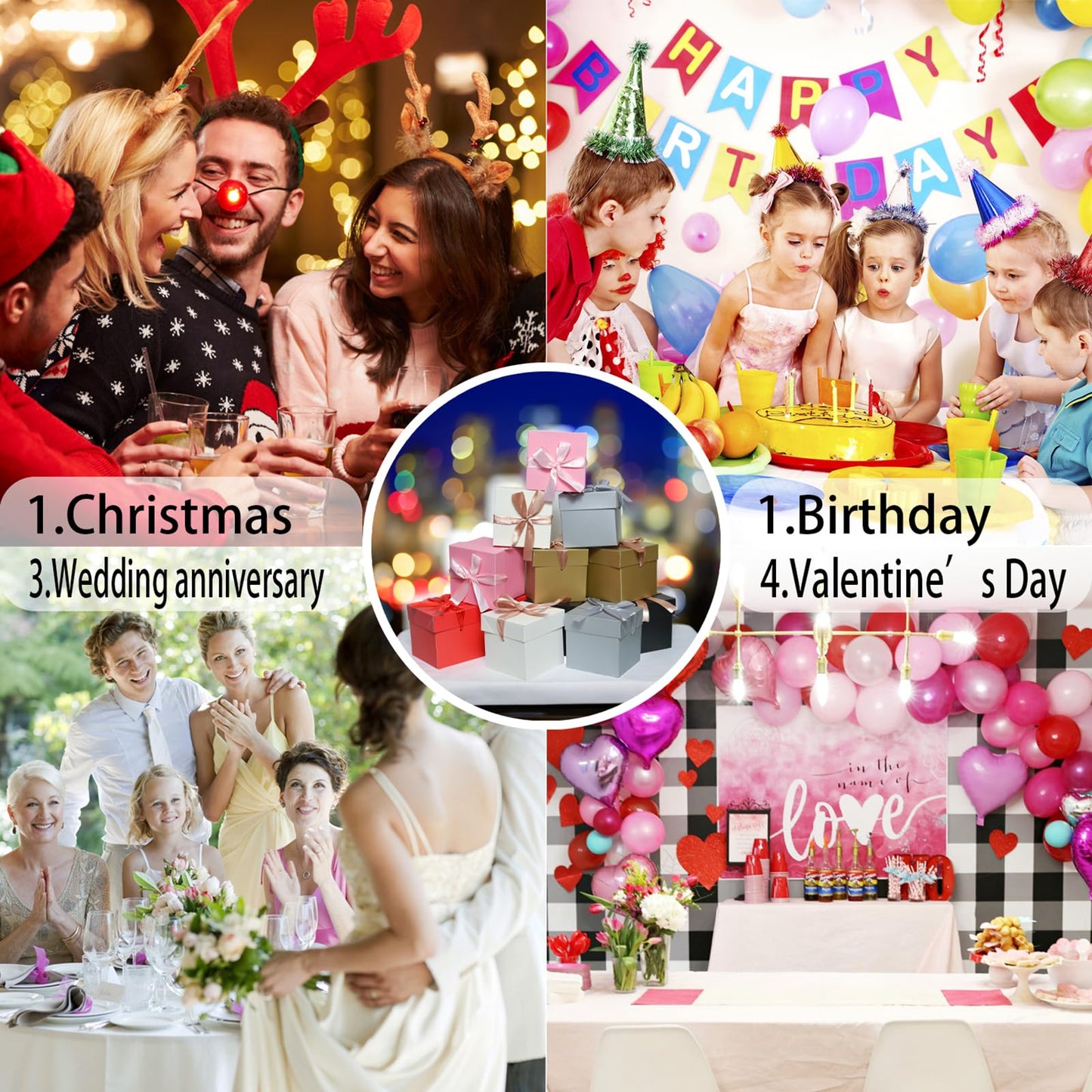 GP SUP 12 Pcs Mixed Color Gift Boxes with Lids, 10x10x10cm,6 Color Squared Boxes for Birthday Wedding Party Mother's Day(Multicolor, 4x4x4 Inch)