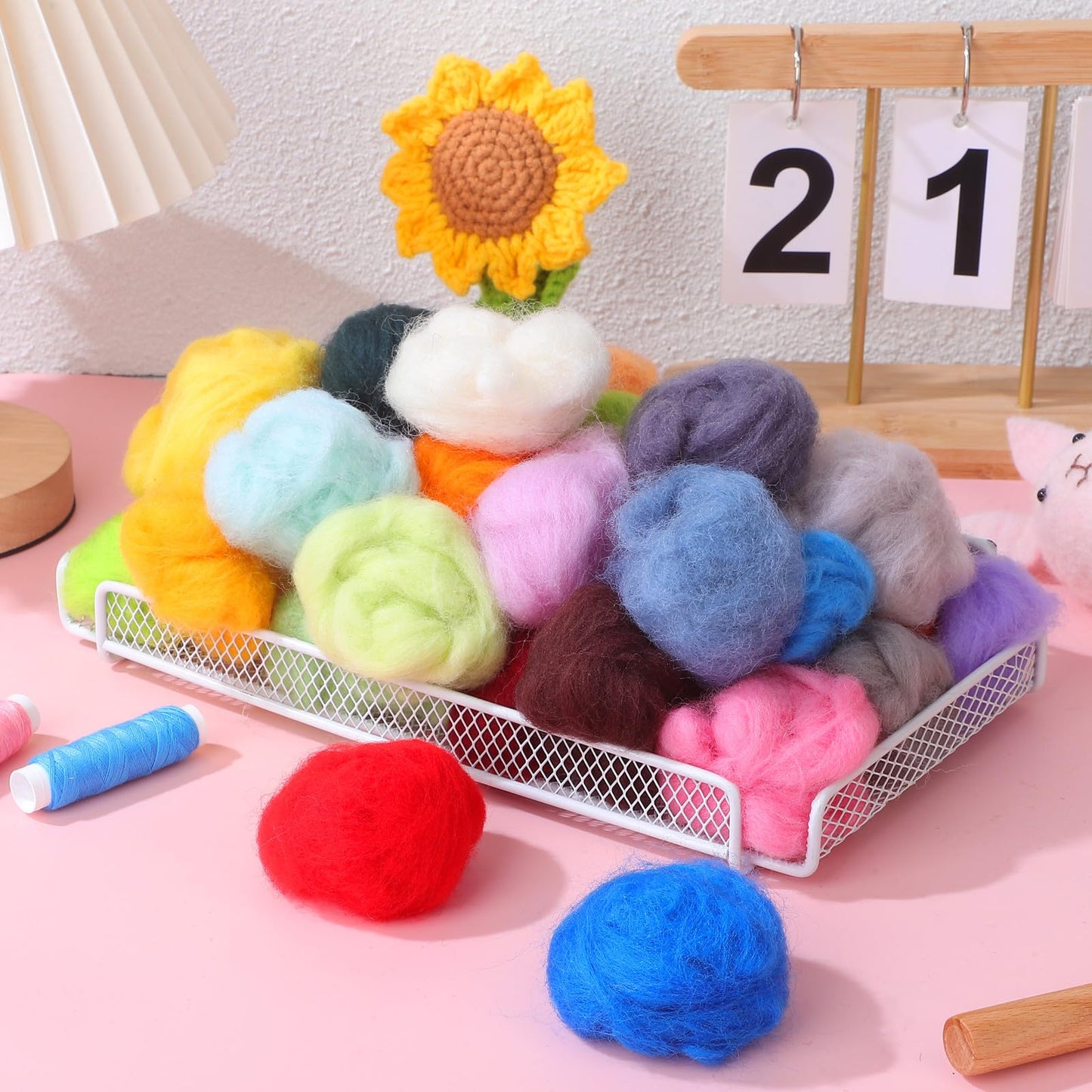 Uonlytech 36 Colors Wool Roving for Needle Felting DIY Crafts with Reusable Pouch Wool Fiber Yarn for Handmade Needlecraft and Wet Felting Projects 1.96X1.96X1.96 Inch
