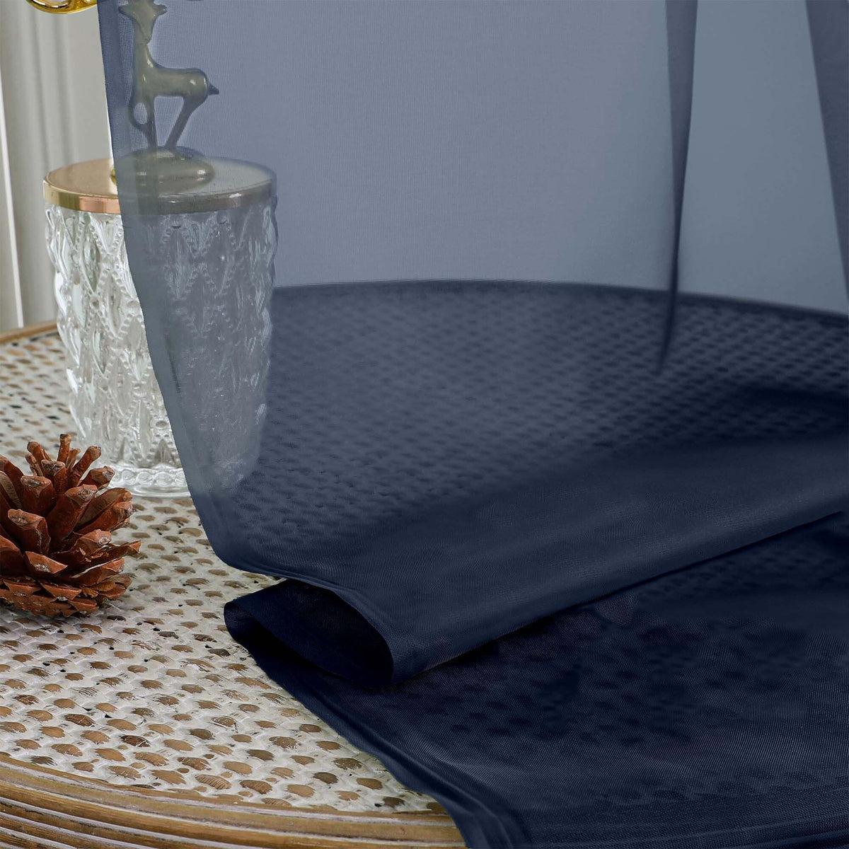 Navy Blue Sheer Curtains 84 Inches Long 2 Panels (2 Count)