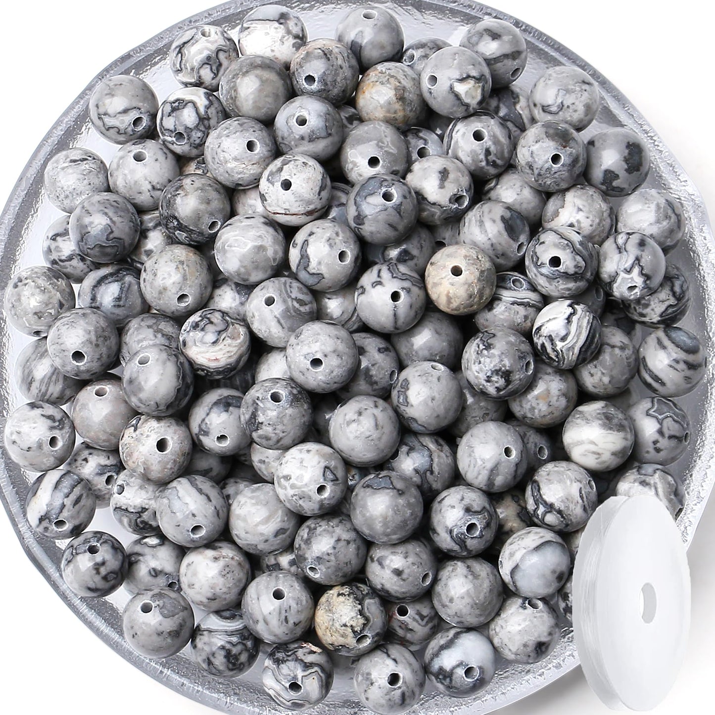 QINJIEJIE 100PCS Map Jasper Beads 8mm Natural Stone Beads Round Loose Gemstone Bead for Bracelet Beading Crystal Jewelry Making DIY Necklace Earrings 0.32"