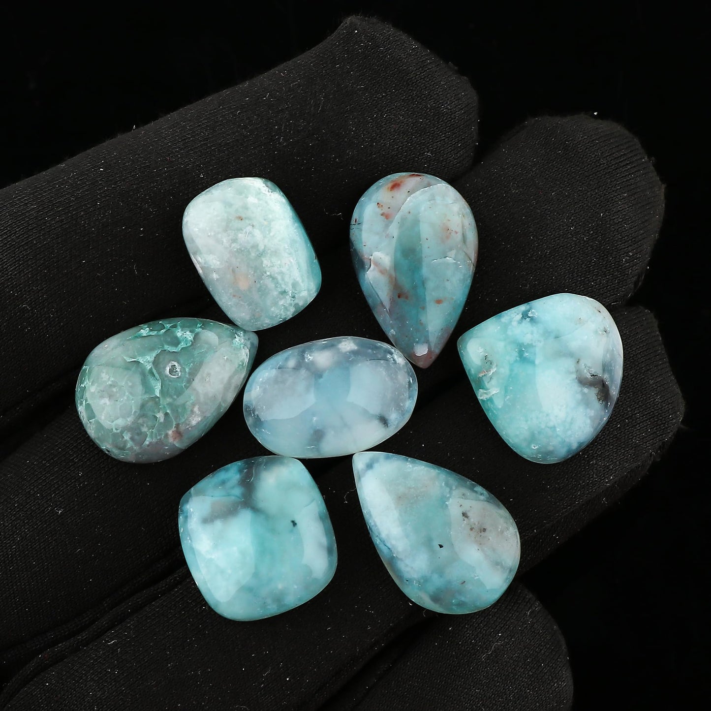 CRYSTALINES (7pcs) Natural Aquaprase Gemstone, Healing Crystals, Wholesale Cabochon Supplies, Polished Loose Stones, DIY Crafts-Jewelry Making, Wire Wrapping, Gift-Giving, Gem Collection