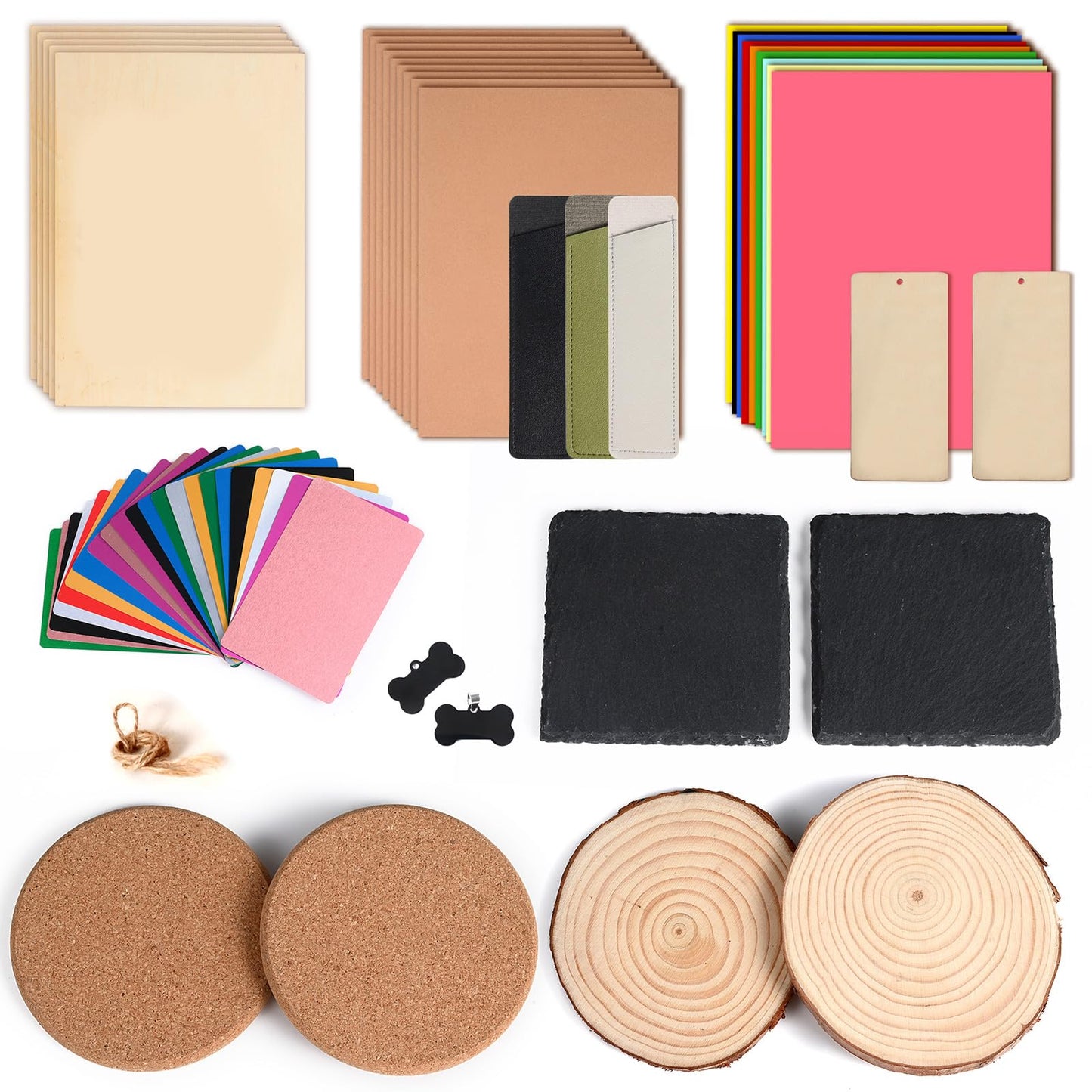 MiniStarCut 80 PCS Laser Materials Exploration Kit, DIY Laser Engraving Supplies Including Metal, Wood, PU Leather, Paper, Rock