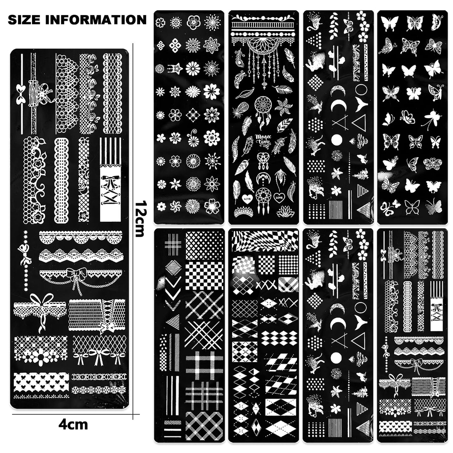 SILPECWEE 8 Pieces Nail Stamping Plate Geometry Nail Stamp Template Boho Butterfly Manicure Design Stamps Tools Stencils Nails Art Polsih Stamping Kit for Acrylic Nails