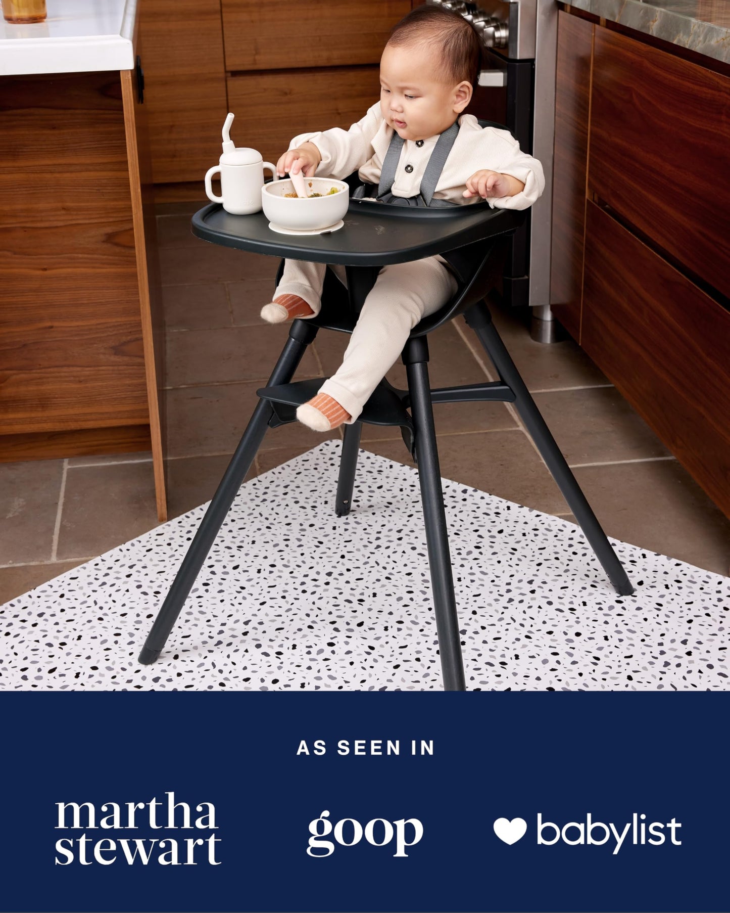 Lalo Splat Mat - Double-Sided Vegan Leather Wipeable Baby Splat Mat - Modern Design, Perfect for Mealtime & Playtime, Easy to Clean High Chair Mat for Floor, 47 x 47 Inches - Scattered Dot Grey