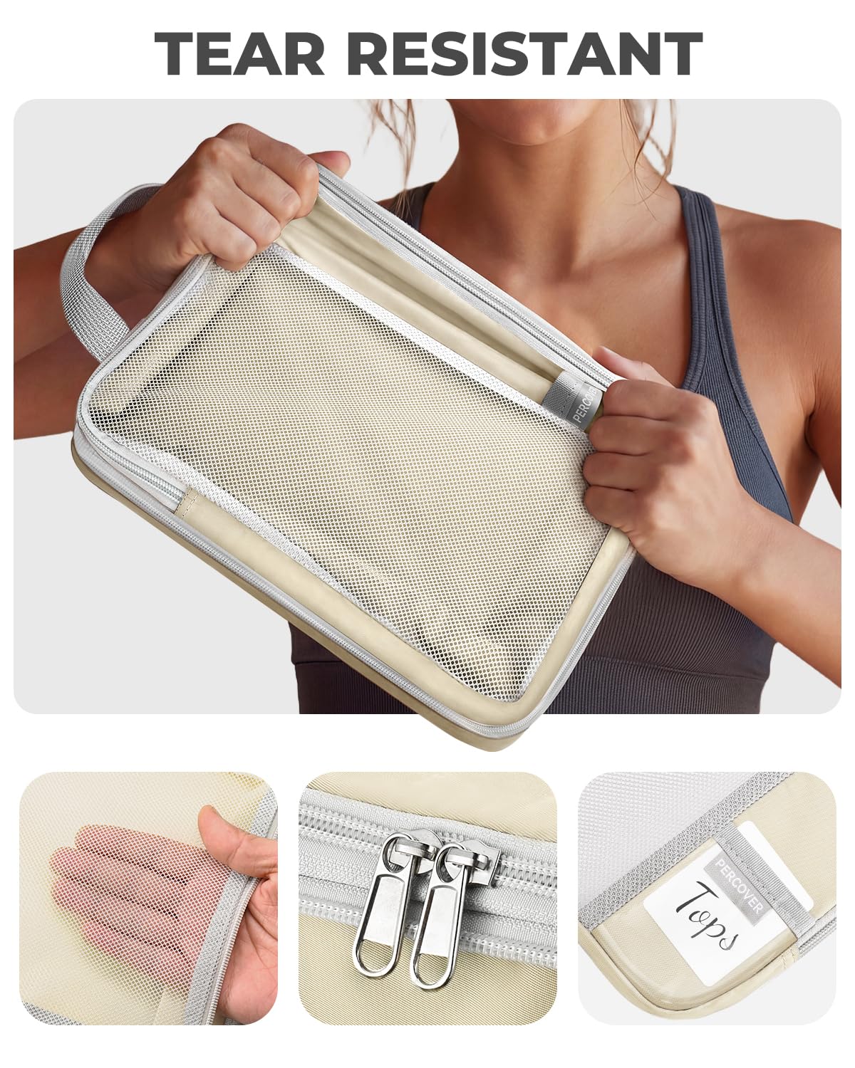 Percover Compression Packing Cubes 8-Piece Set, Packing Cubes Compression for Travel with Laundry Bag & Shoe Bag, Travel Organizer for Carry On & Checked Luggage, Beige