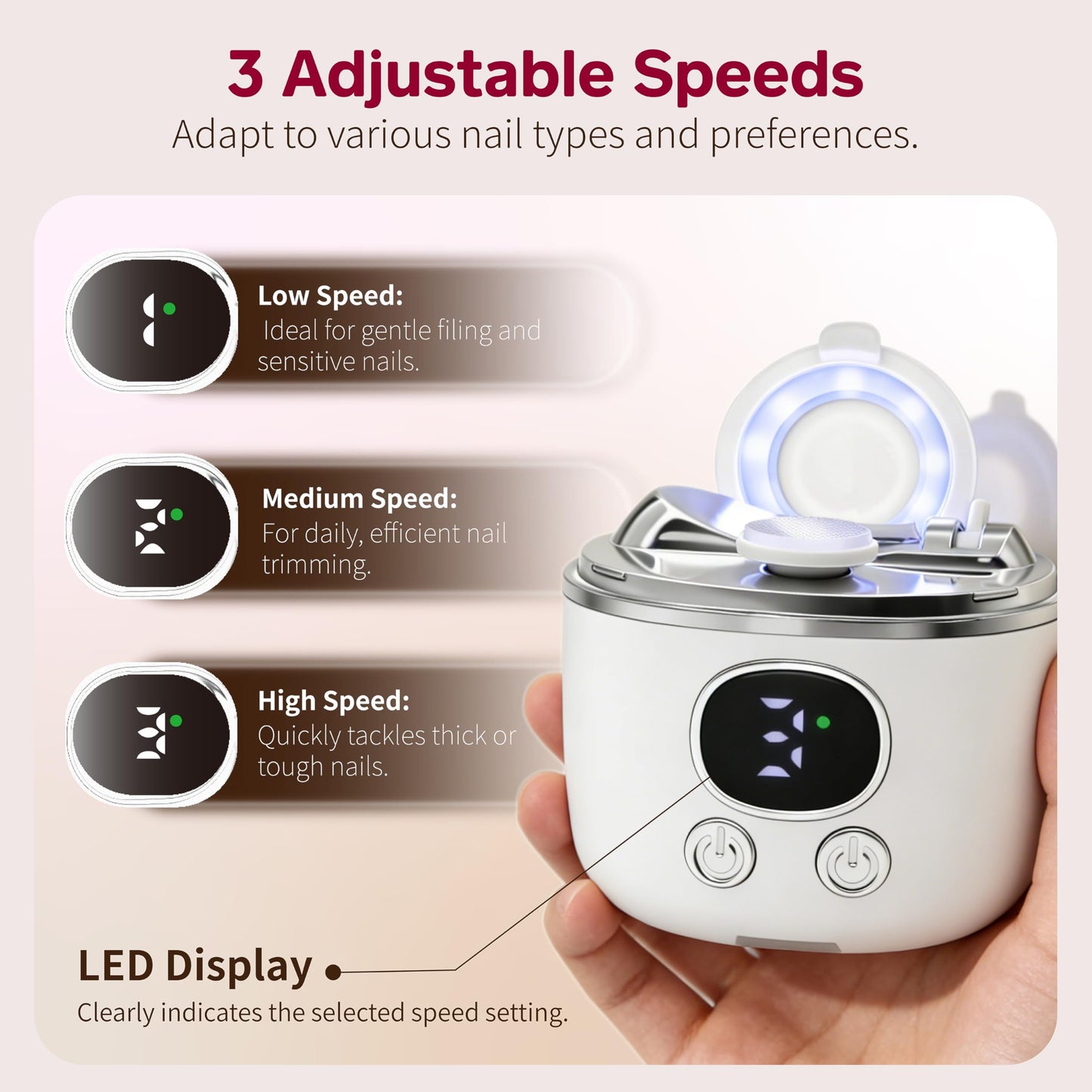 6-in-1 Electric Automatic Nail Clipper & Trimmer for Seniors, 2026 Upgraded Nail Clippers Set with LED Light and Magnifier | USB Rechargeable, 3 Speeds, Dual Blades, Storage Case for Adults