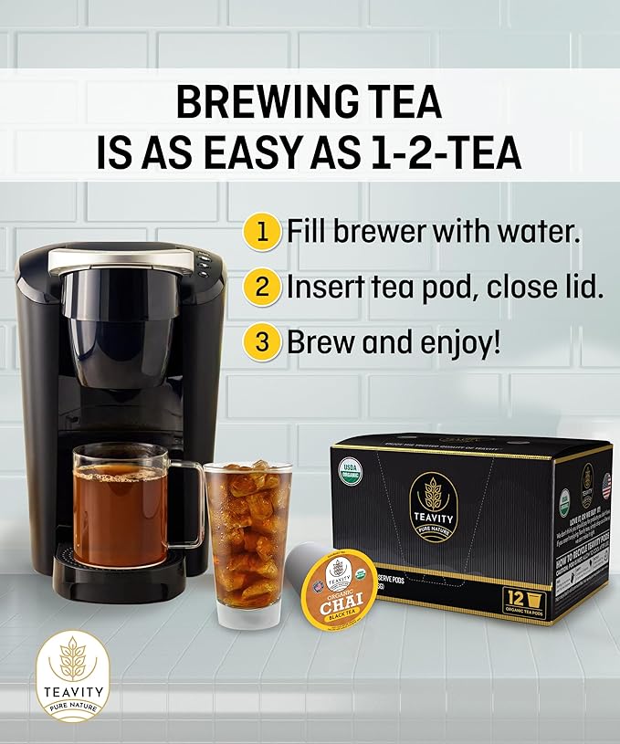 Organic Chai Black Tea Pods for Keurig Naturally Caffeinated by Teavity (36 Tea Pods)