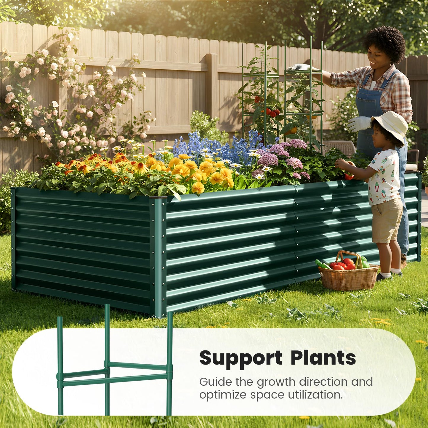 Quictent Galvanized Raised Garden Bed 8x4x2 Ft Tall Metal Planter Box for Vegetables Outdoor Bottomless for Backyard, 2 Tomato Cages Included, 22.04" Deep (Green)