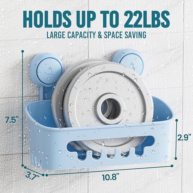 TAILI Shower Caddy Suction Cup, Heavy Duty Bathroom Organizer, Removable Shelves for Inside Shower, Shampoo, Waterproof Suction Plastic Storage for Bathroom Accessories Holder, Blue