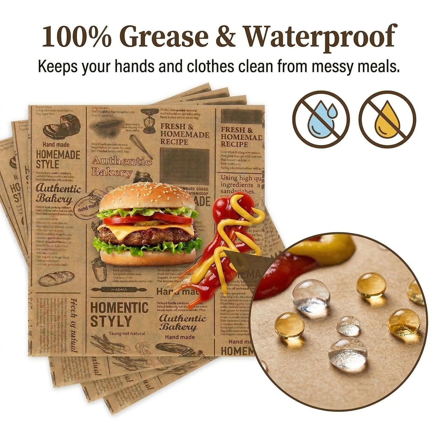 100Pcs Newspaper Sandwich Wrapping Paper Sheets, 10''x10'' Printed Parchment Deli Food Wrap, Non-Stick Greaseproof Basket Liners Wax Baking Linings