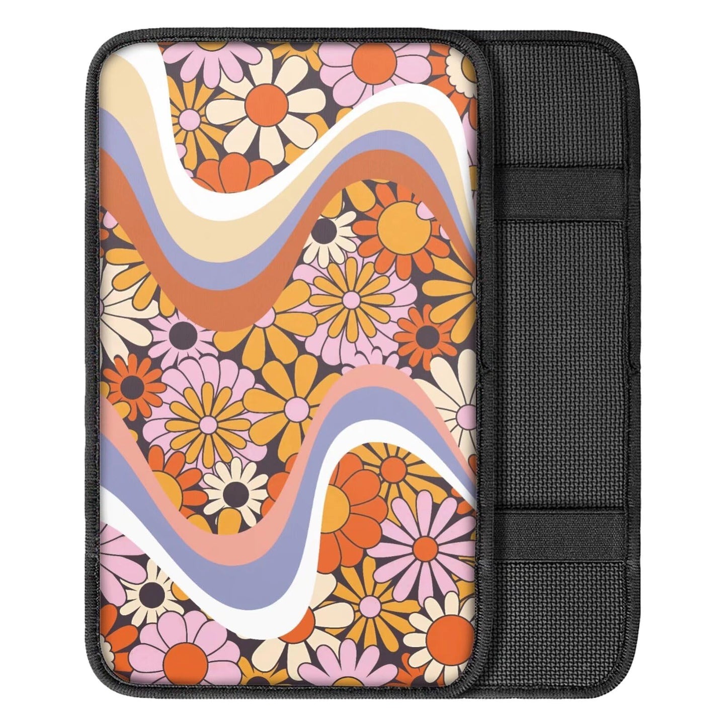 Dreaweet Hippie Flower Car Center Console Cushion Pad,Universal Armrest Seat Box Cover Protector,Comfortable Car Decor Accessories Fit for Most Cars,Trucks,SUV