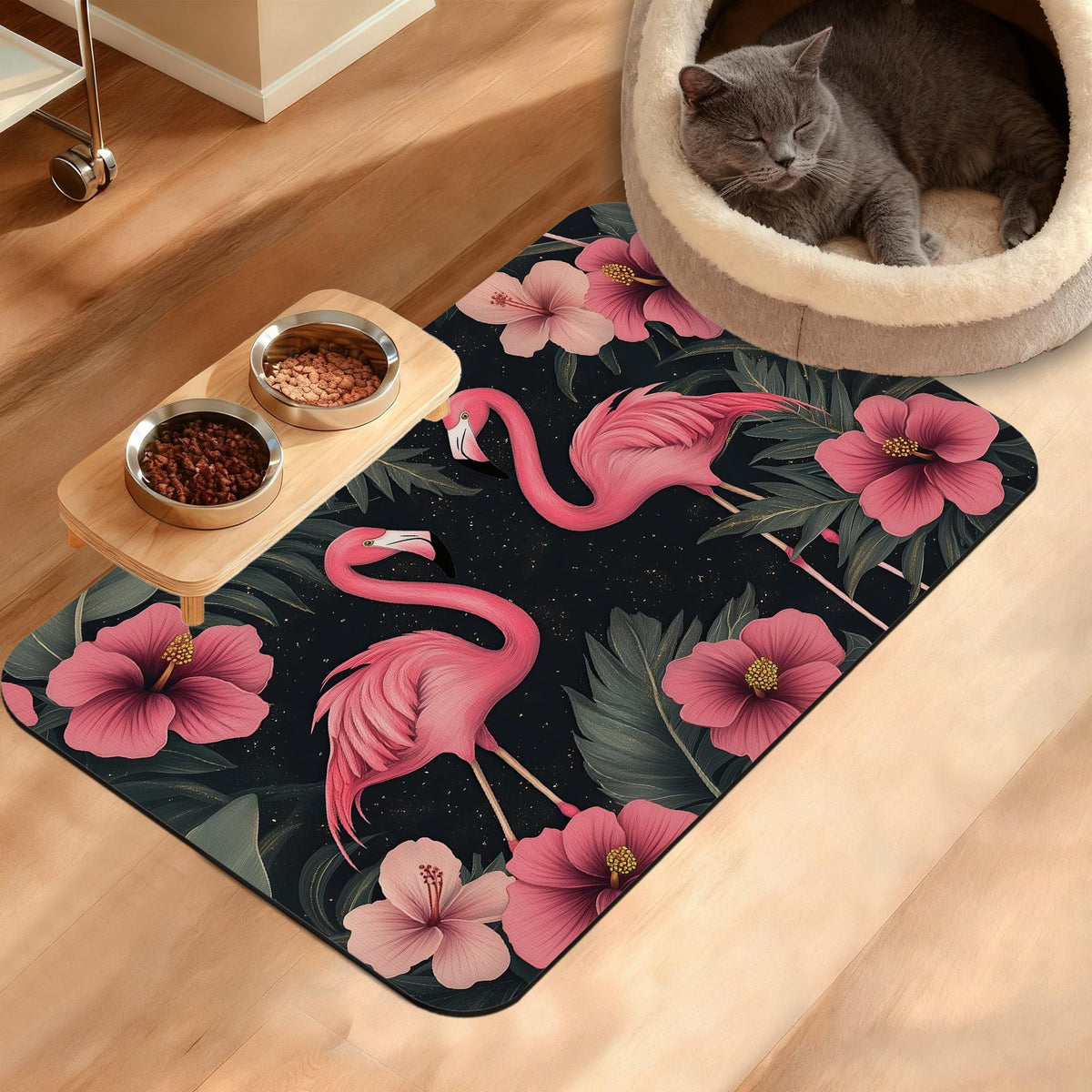 Tropical Palm Dog Food Mat,Exotic Leaves Floral Absorbent Pet Feeding Mat for Food and Water Bowl,Quick Dry Dog Placemat Non Slip Rubber Backing Waterproof Pet Supplies 16" x 24"