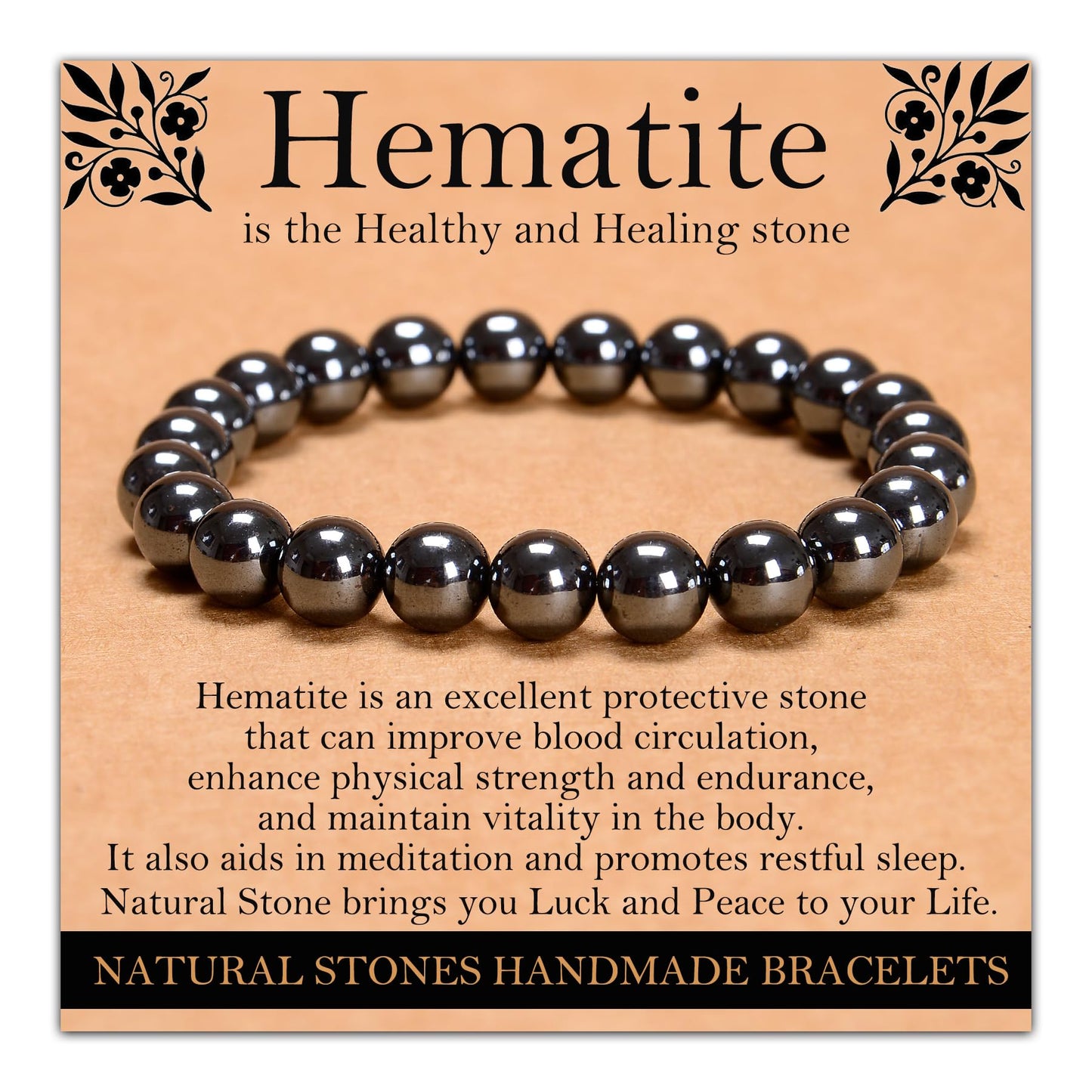 Handmade Natural Gemstone Elastic Bracelet - Healing Crystal Beads Jewelry, Unisex (Hematite, 8mm)