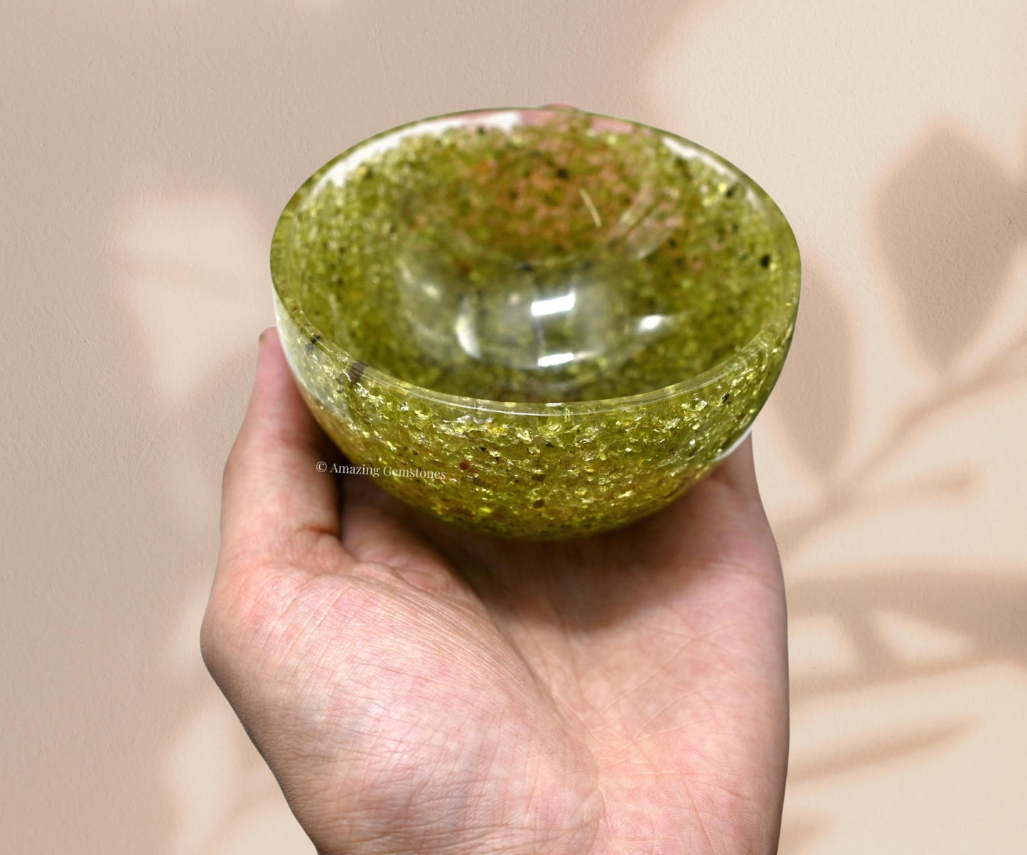 Amazing Gemstone Peridot Orgonite Orgone Crystal Gemstone Bowl - 3" Orgonite Peridot Crystal Bowl for Meditation, Crystals and Healing Stones Gift and Protection