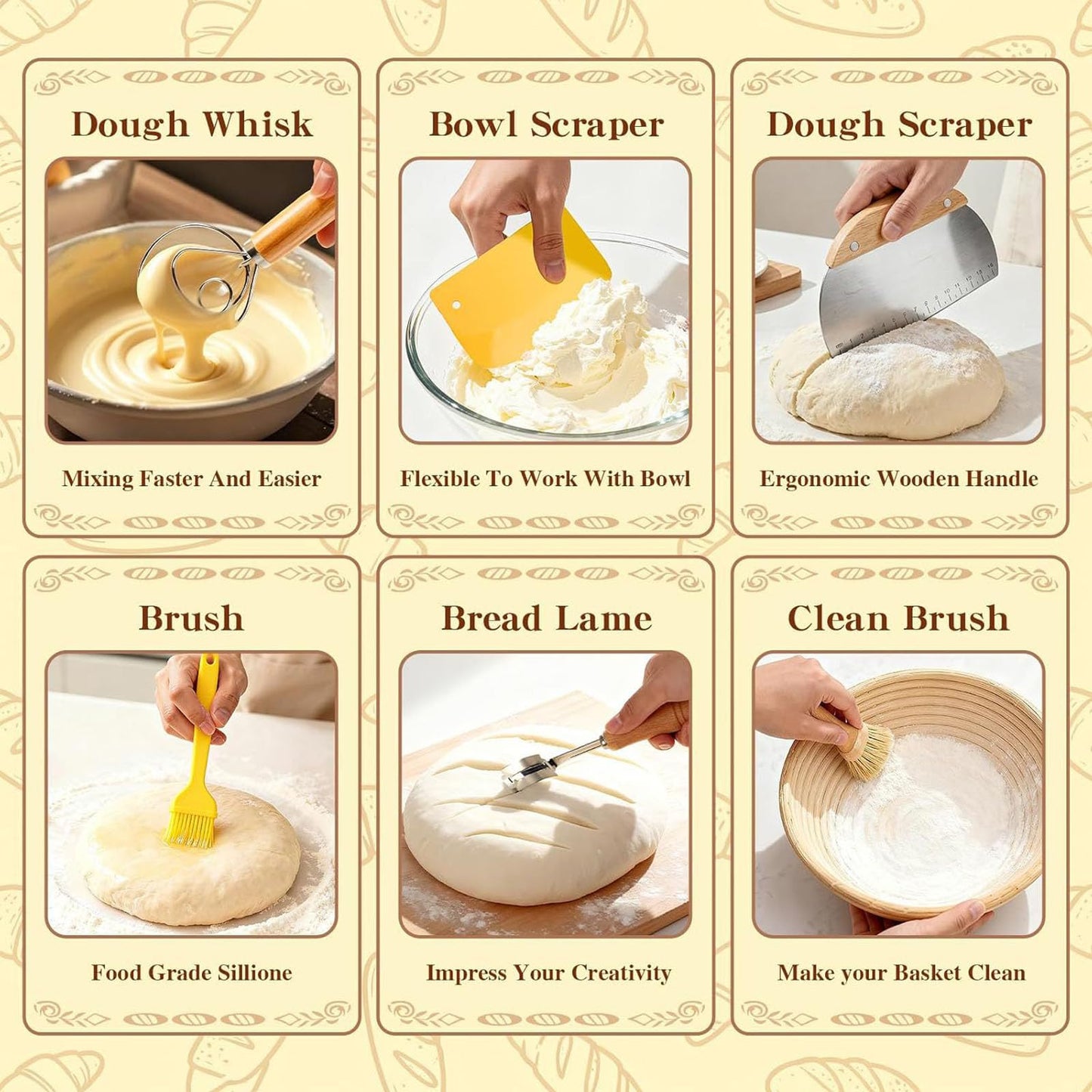 Beginner Sourdough Starter Kit - 9" Round & 10" Oval Banneton Proofing Baskets with Glass Starter Jar, Bread Sling, Dough Scrapers, Cooling Rack - Complete Homemade Baking Gift Set
