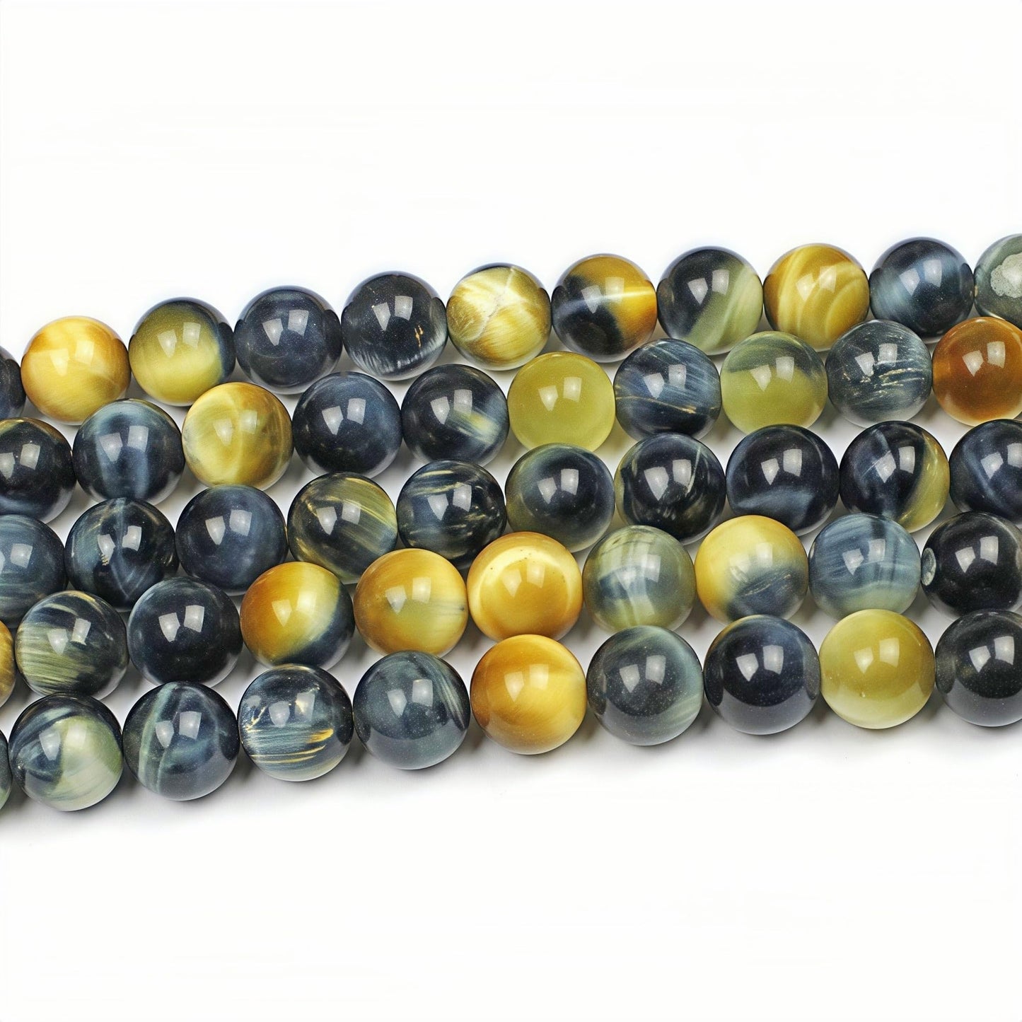 MJDCB Stone Beads 8mm 43pcs Round Yellow Blue Tiger's Eye Loose Gemstone Bead Charms for Jewelry Making Bracelet Necklace Earring Pendant
