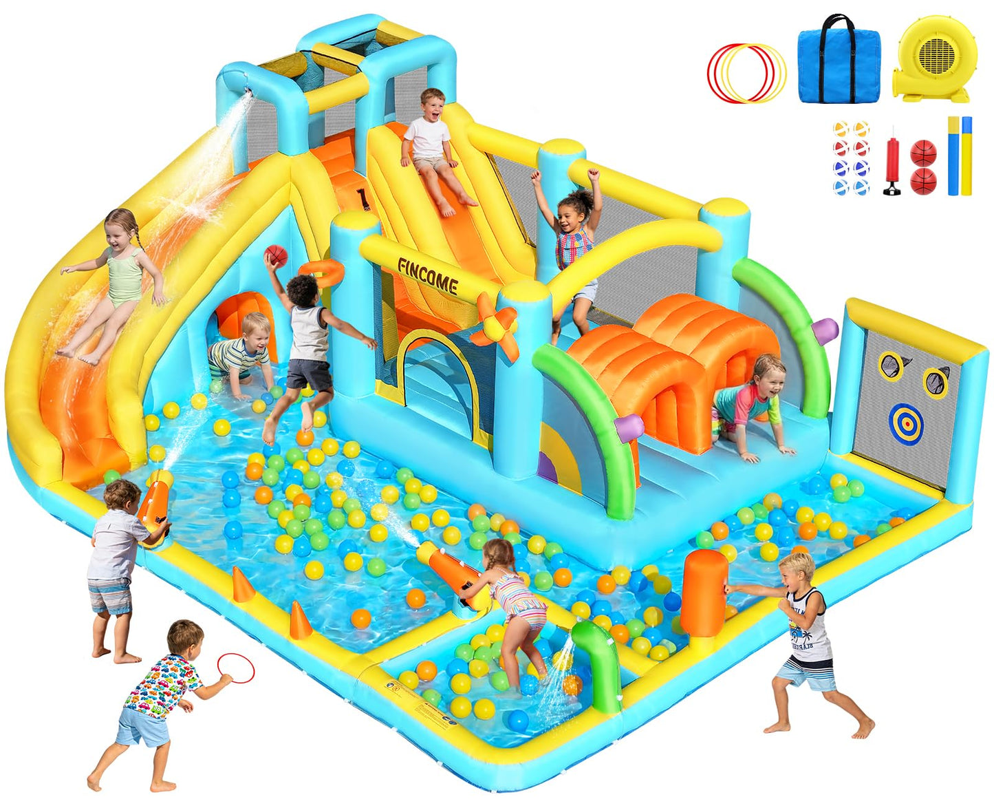 Inflatable Bounce House with Double Water Slides for Kids Inflatable Water Park with 950w Blower Large Bounce Castle for Backyard Outdoor/Indoor Easy Install Large Size 18.5 * 14 * 7FT
