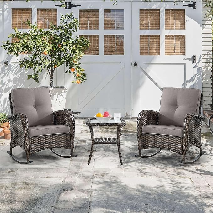 HUMMUH 6-Piece Outdoor Patio Furniture PE Wicker Patio Conversation Set,High Back Patio Couch with Ottomans Outdoor Rocking Chairs for Backyard,Porch,Deck