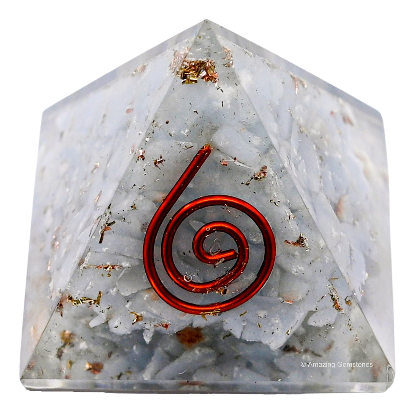 Amazing Gemstone Angelite Orgone Orgone Pyramid - 30mm Small Orgonite Pyramids with Crystals and Healing Stones - Authentic Organite Gifts