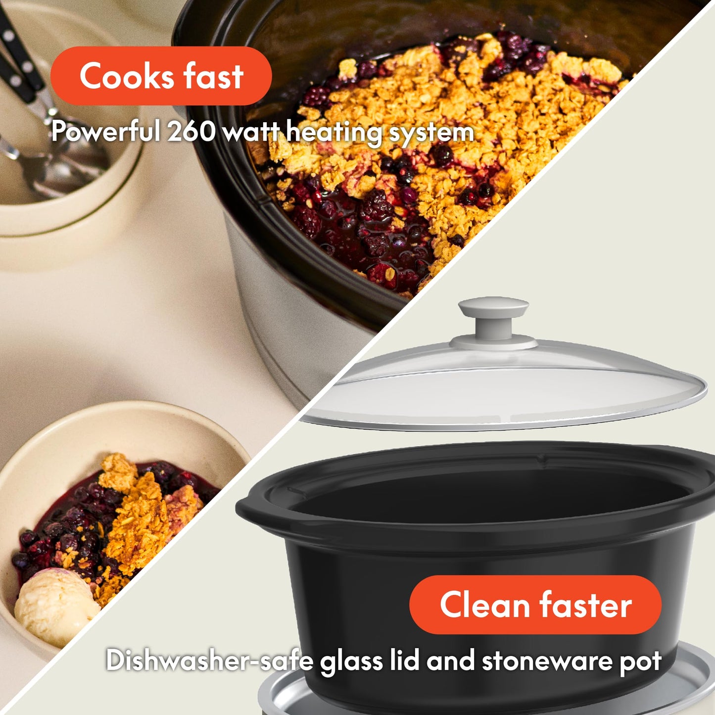 bella 6.0 Qt Programmable Slow Cooker, Ceramic Nonstick Coating, Adjustable Temperature & Cooking Times, Dishwasher Safe Stoneware Pot & Tempered Glass Lid, Tangle Free Cord Wrap, Oatmilk