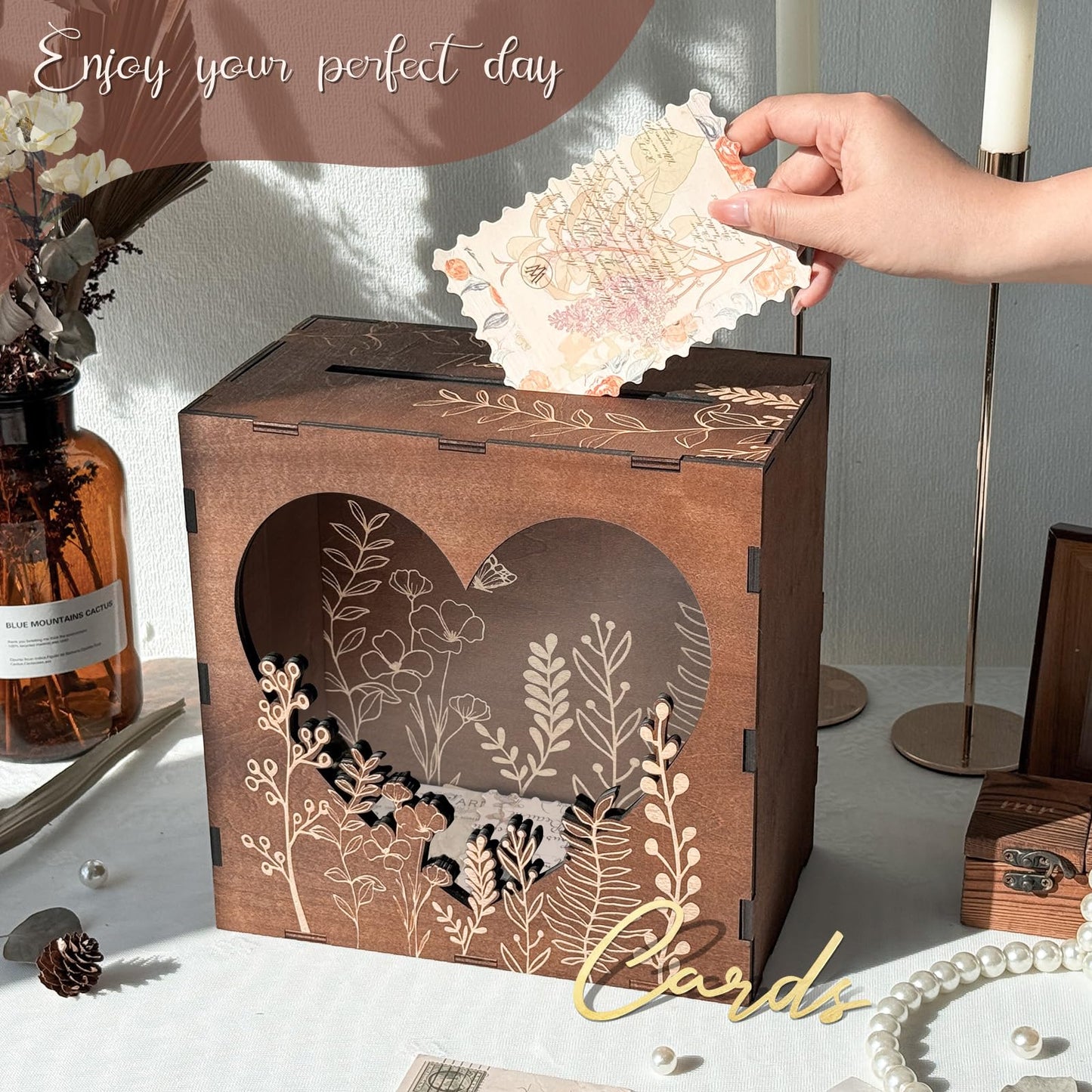 OurWarm Wedding Card Box for Party, Wooden Card Boxes for Reception, Rustic Wedding Box for Cards and Money, Envelope Money Box Gift Cards Box for Graduation Baby Shower Birthday Decor